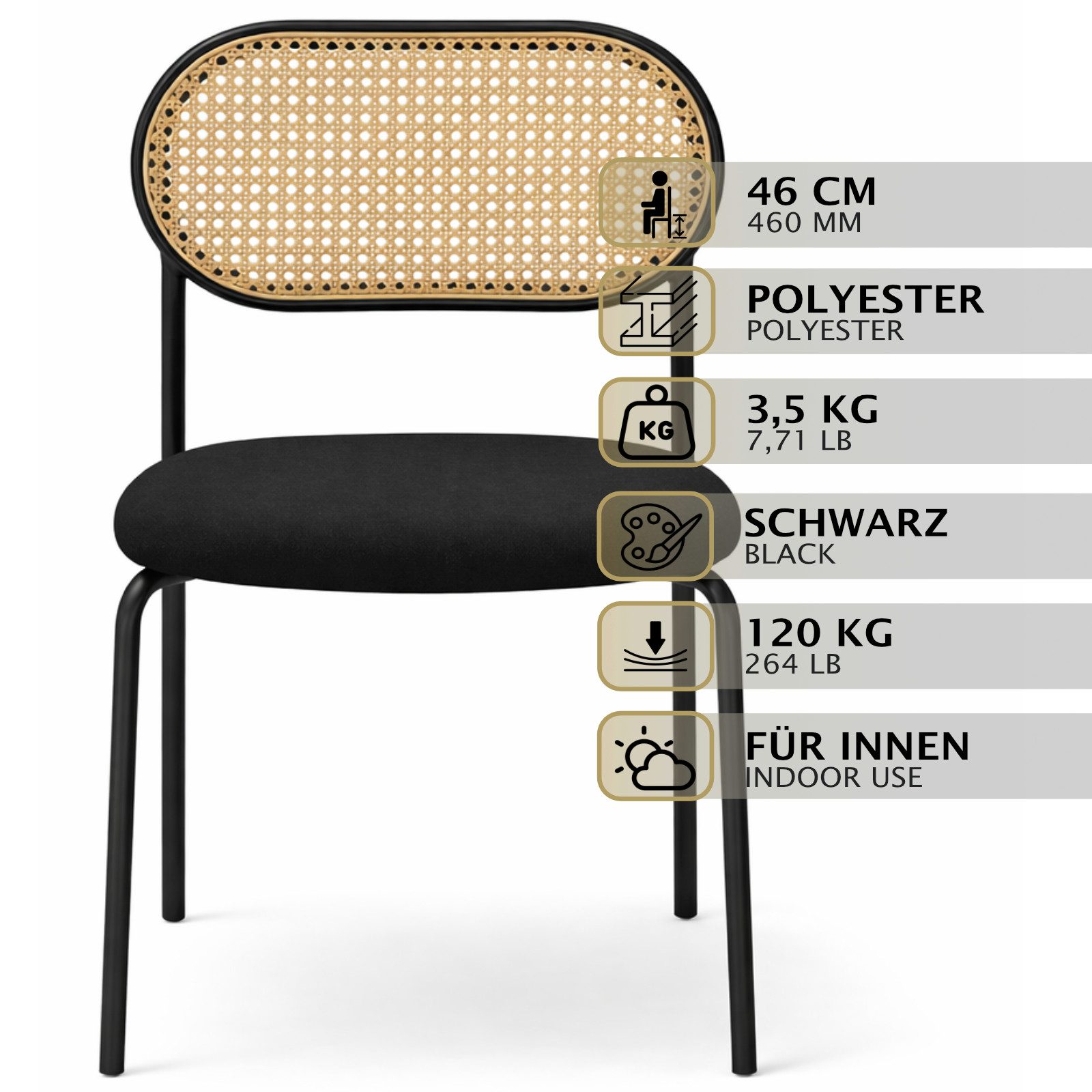 HAGO Esszimmerstuhl 2er Set Küchenstuhl Esszimmerstuhl Polsterstuhl Rückenlehne Rattan
