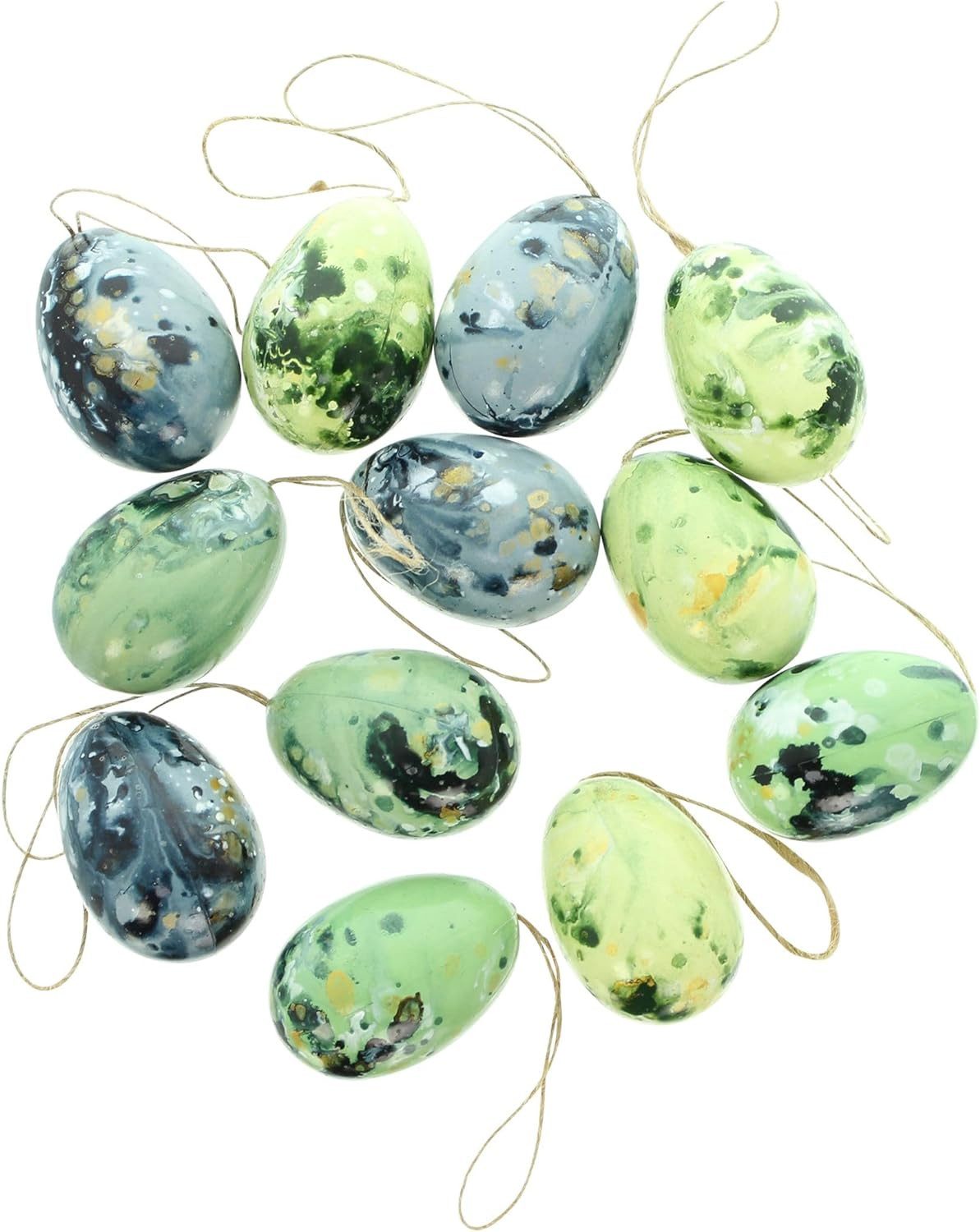 Dekoleidenschaft Вешалки для украшений Eier "Marmoriert" grün, aus Kunststoff, Ostereier zum Aufhängen, Ei (18 St., im Set), Hängedeko für den Osterstrauch, Osterdeko hängend, Dekoeier, Hänger