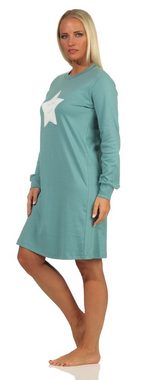 Normann Nachthemd Kuschel Interlock Damen Nachthemd langarm mit Bündchen + Sterne Motiv