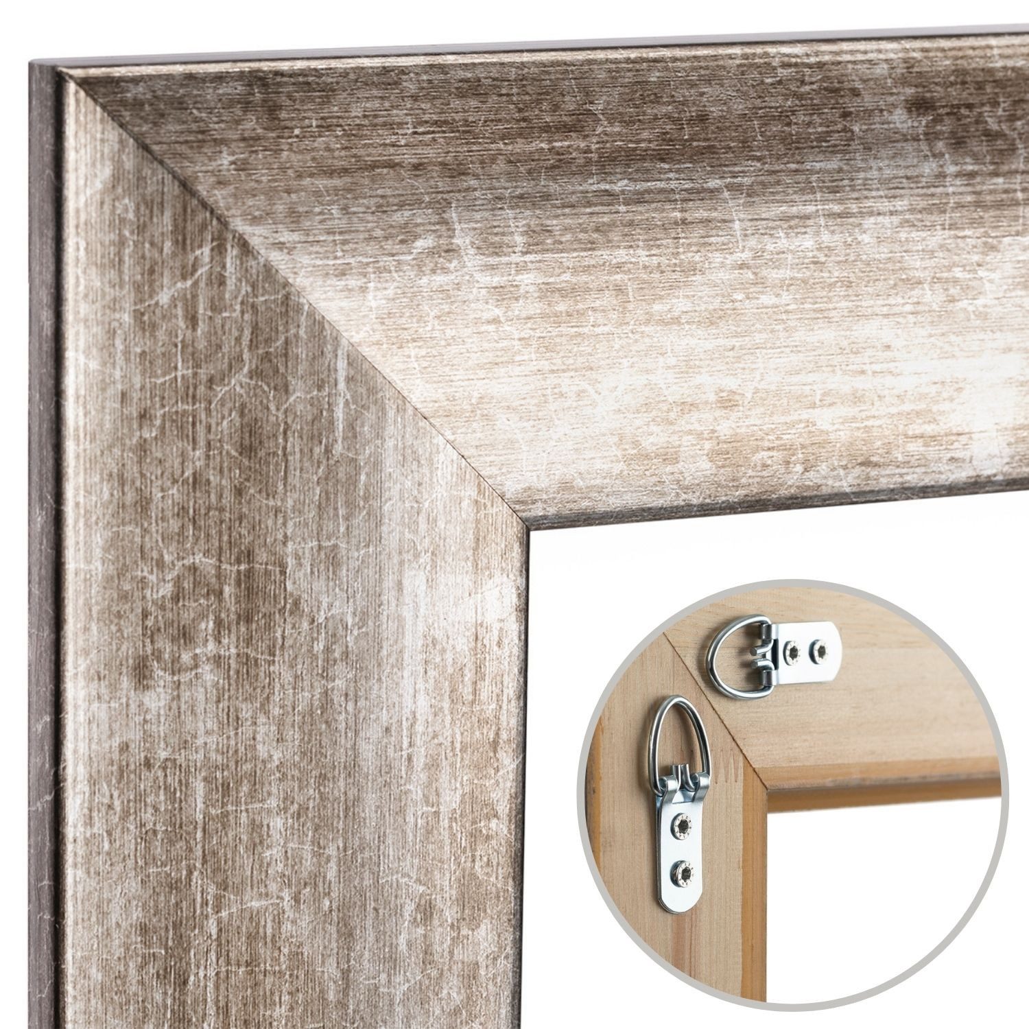 Clamaro Bilderrahmen, Antik Massivholz 'PORTO' Shabby Chic Vintage Barock SILBER ANTIK