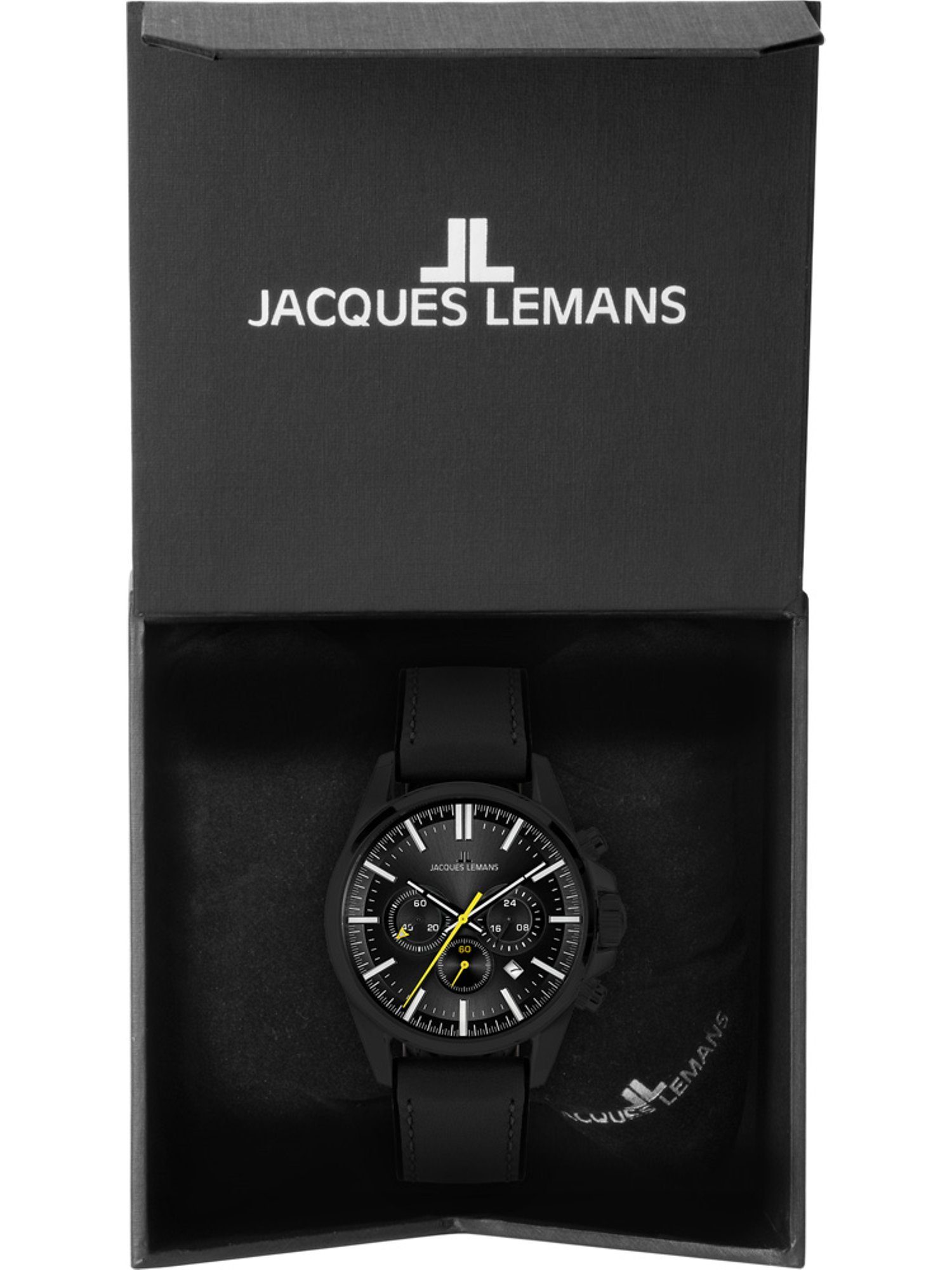 Herren-Uhren Jacques Chronograph Lemans schwarz Klassikuhr Quarz, Lemans Analog Jacques