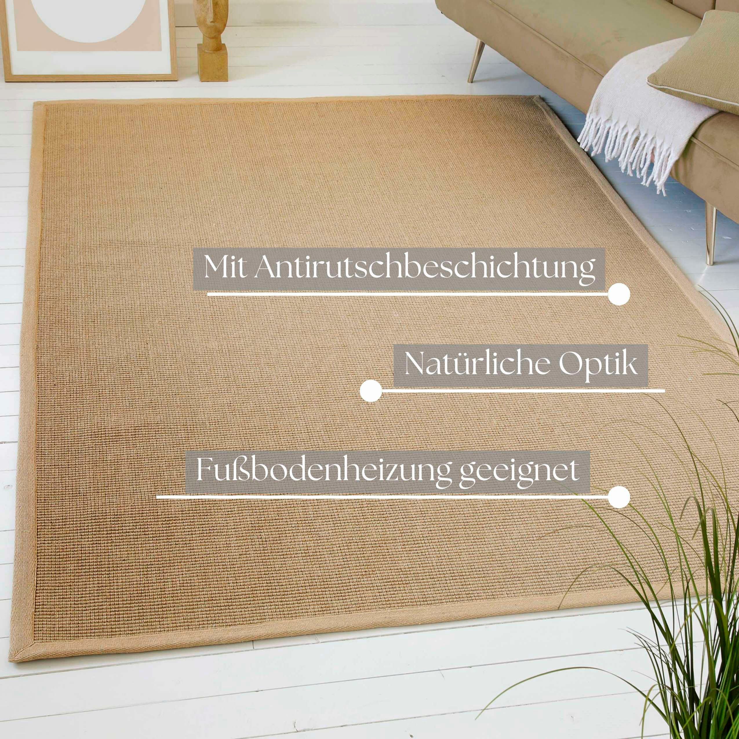 OTTO home Teppich Liora, Juteteppich, auch als Läufer erhältlich, rechteckig, Höhe: 5 mm, Flachgewebe, 100% Natur Jute, eingefasst, Wohnzimmer, Schlafzimmer