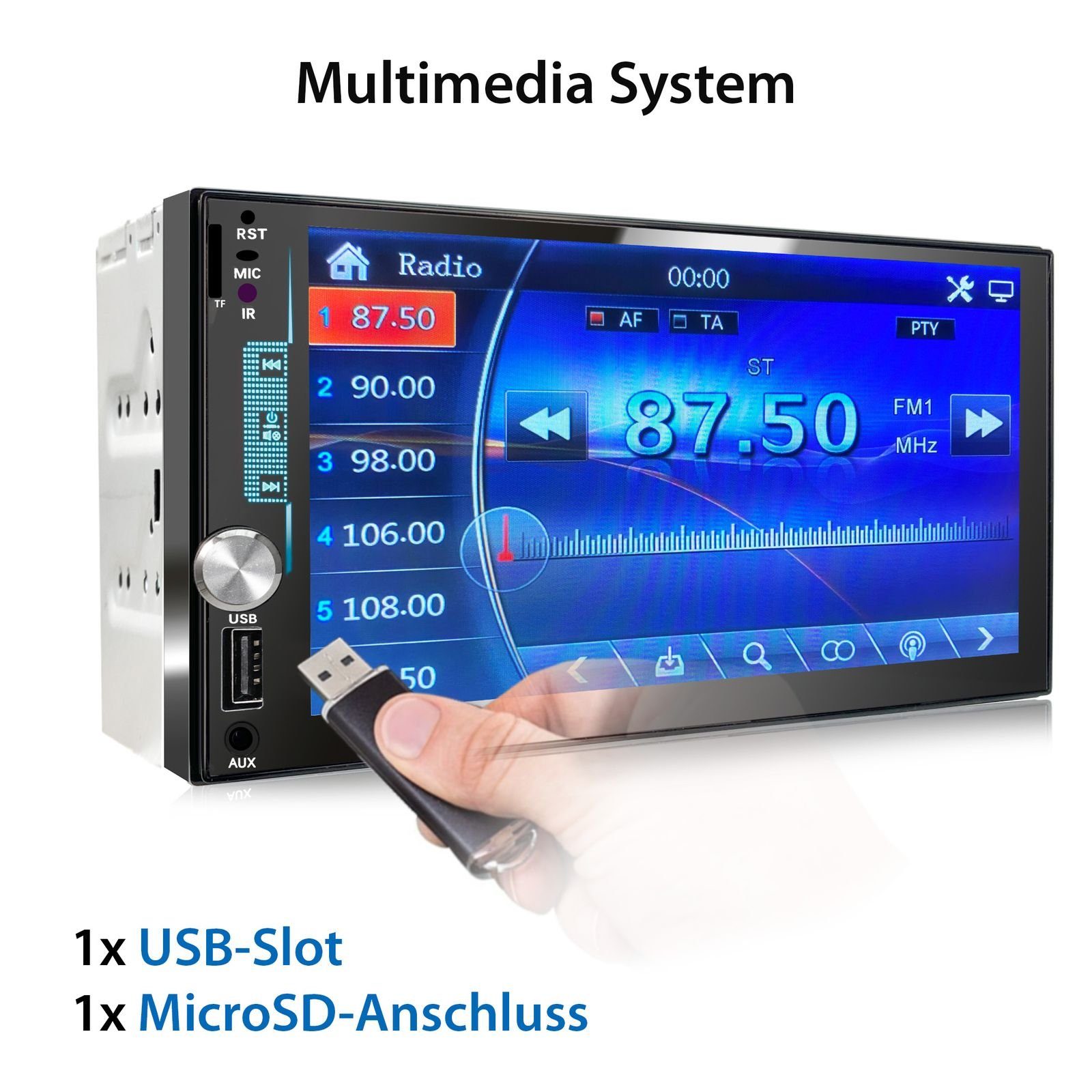 Bluetooth, Autoradio Bildschirm DIN mit Autoradio DAB+ 2 XOMAX 7 XM-2V784D Zoll plus,