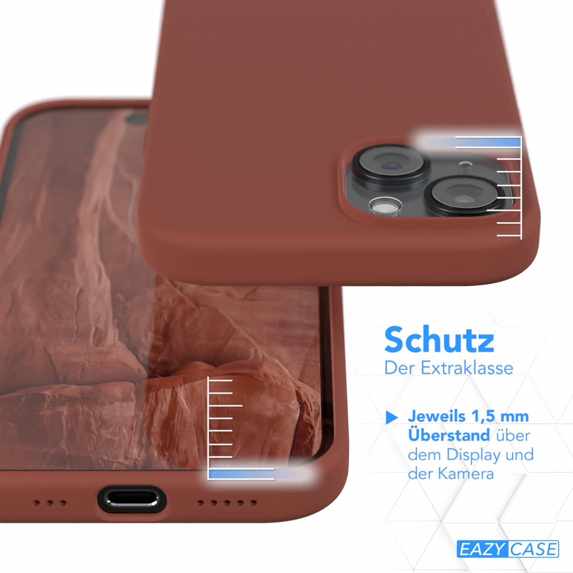 EAZY CASE Handyhülle Premium Silikon Case für Apple iPhone 15 6,1 Zoll, Silikonhülle Slimcover mit Displayschutz Hülle Cover Terrakotta
