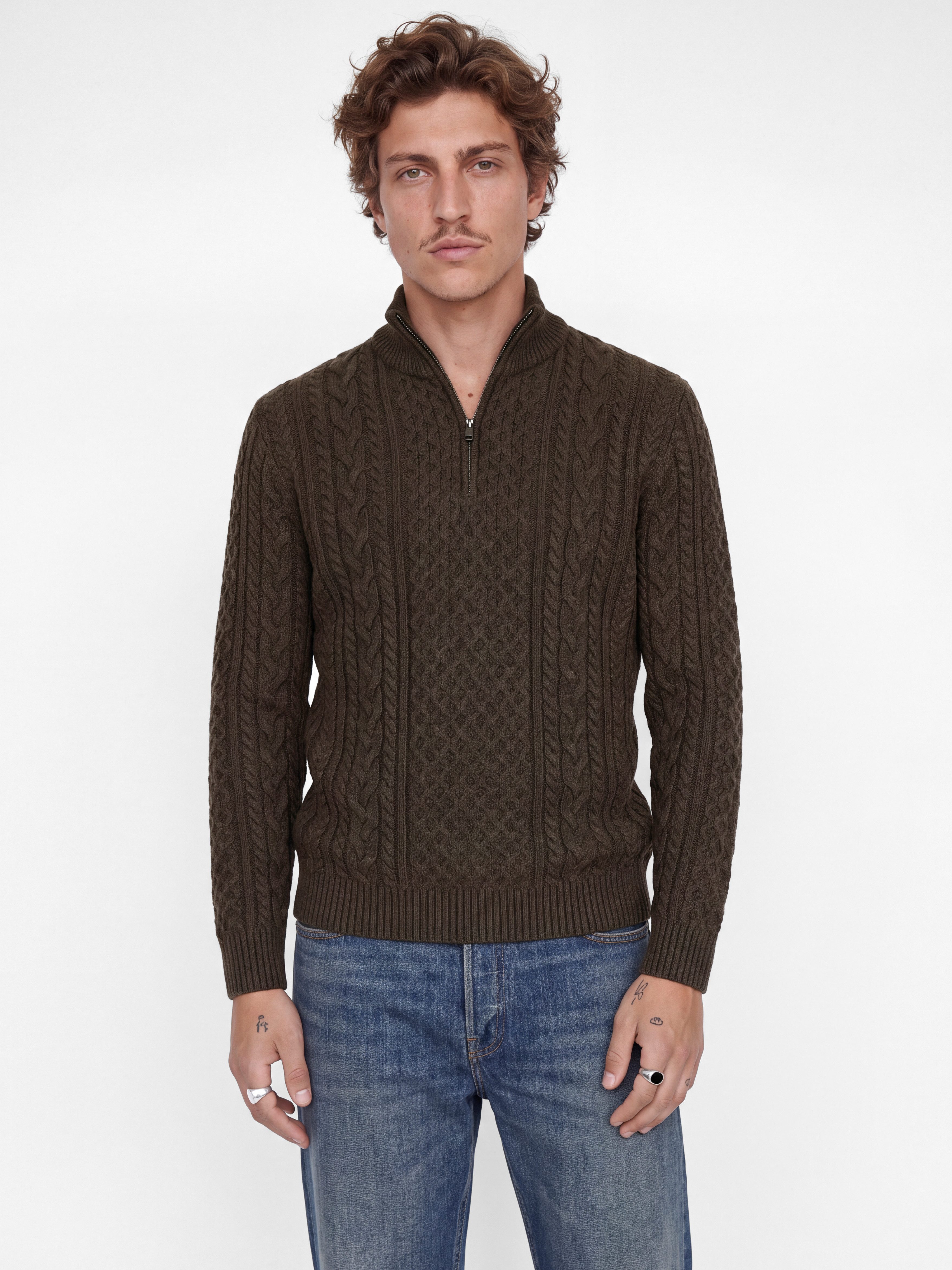 Jack & Jones Strickpullover JPRBLUCALLUM CABLE KNIT HALF ZIP Materialmix, regular fit