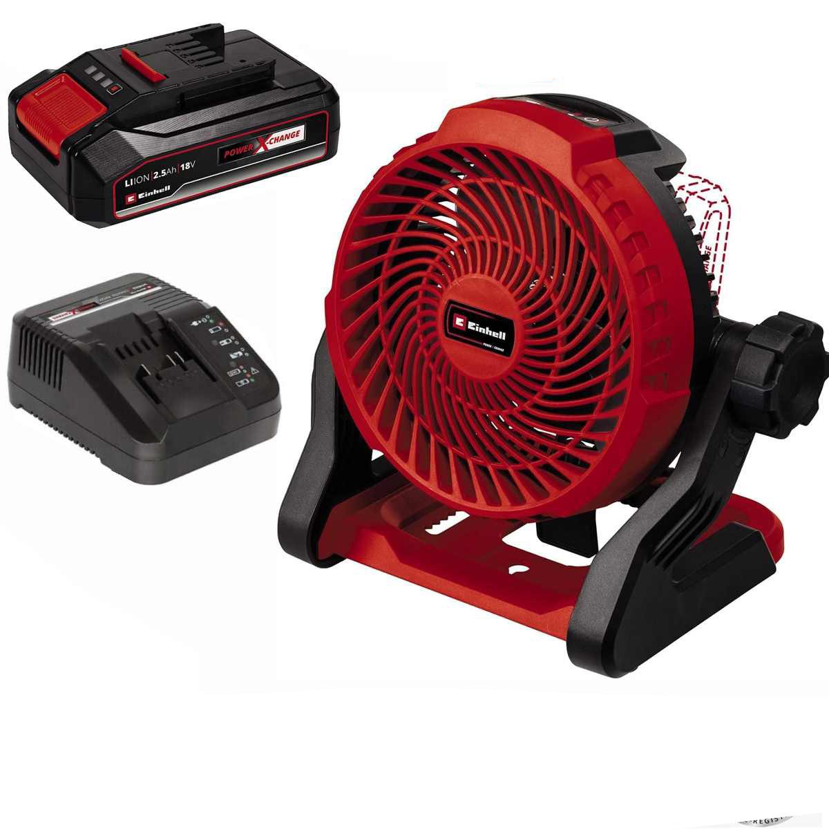 Einhell Akku-Standventilator Akku-Ventilator GE-CF 18/2200 Li- 18V Akku 2.5 Ah,3 Geschwindigkeien