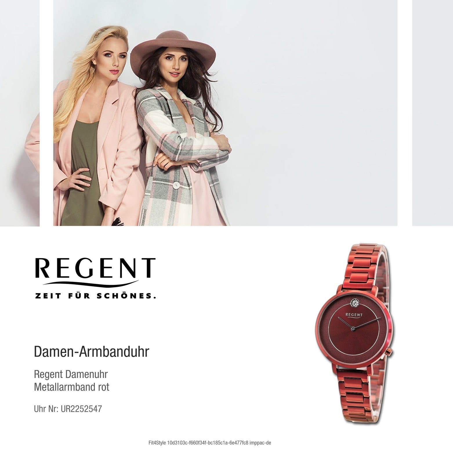 35mm), Regent (ca. extra Damen Quarzuhr groß Metallarmband Damen rund, Analog, Regent Armbanduhr Armbanduhr