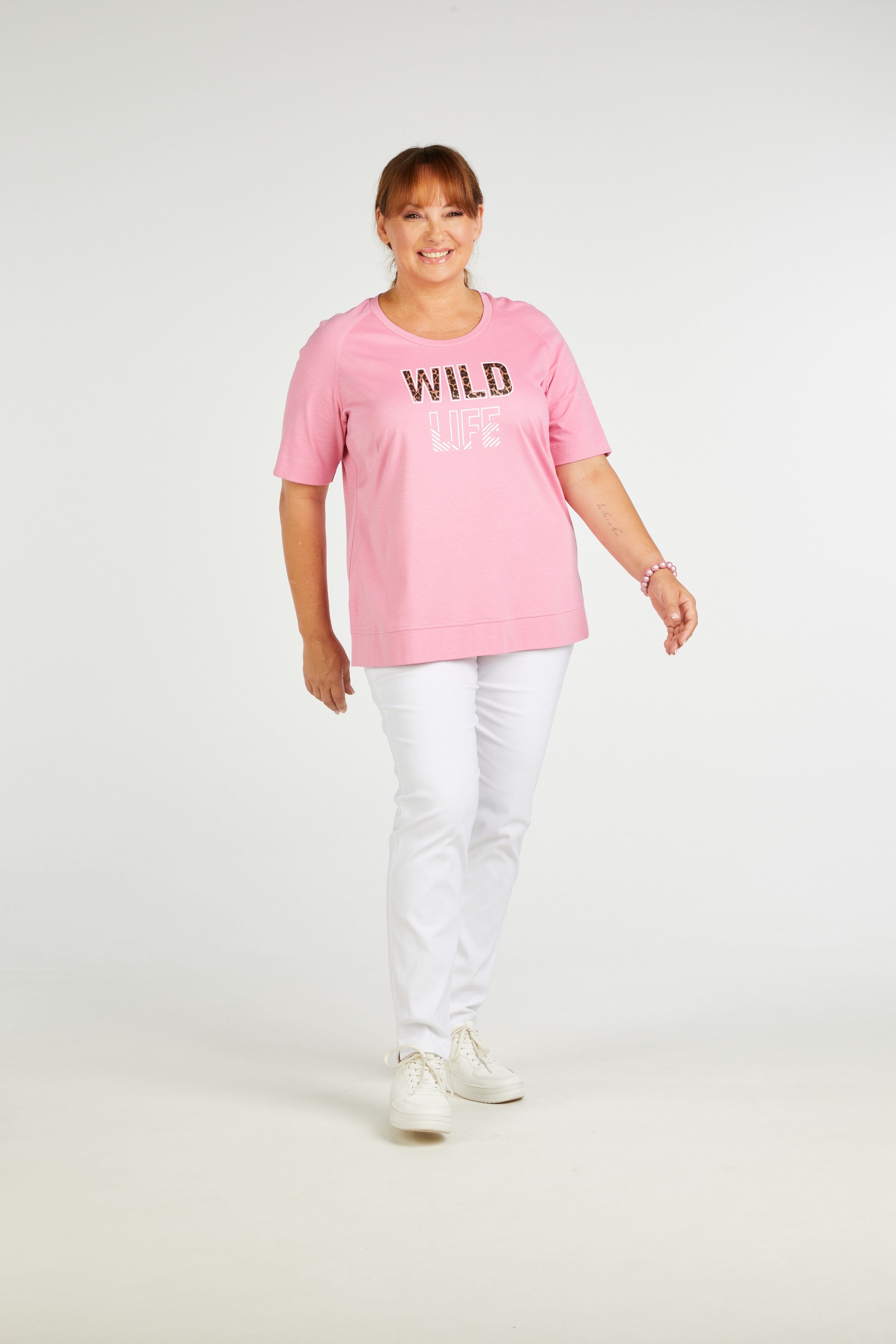 Mona Lisa Print-Shirt Große Größen rosa mit Motiv