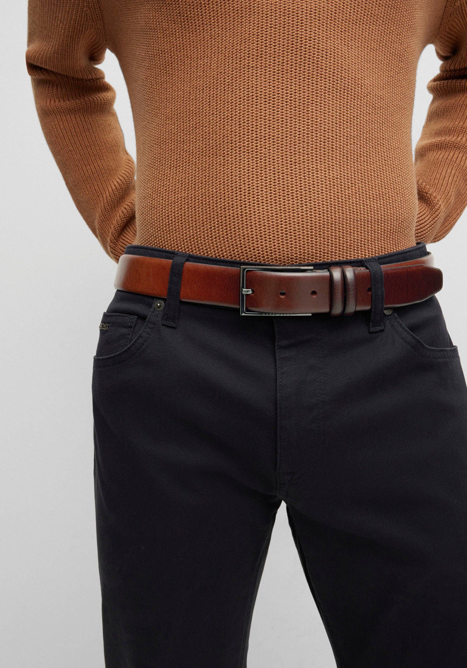 BOSS Ledergürtel Carmello aus gegerbtem Leder mit HUGO BOSS Logo-Prägung auf Metallschliesse