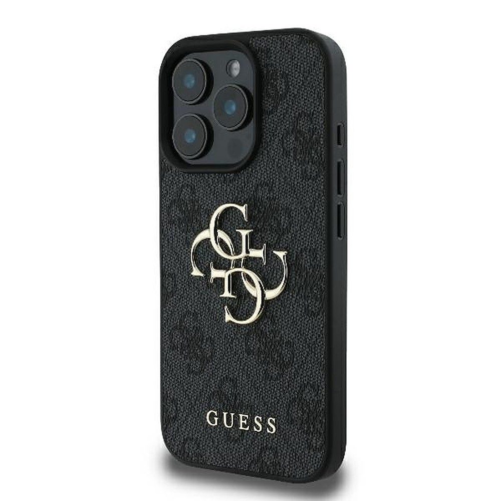 Guess Handyhülle Monogram Kunstlederhülle, Guess Monogram, Kunstleder, goldfarbenes Logo