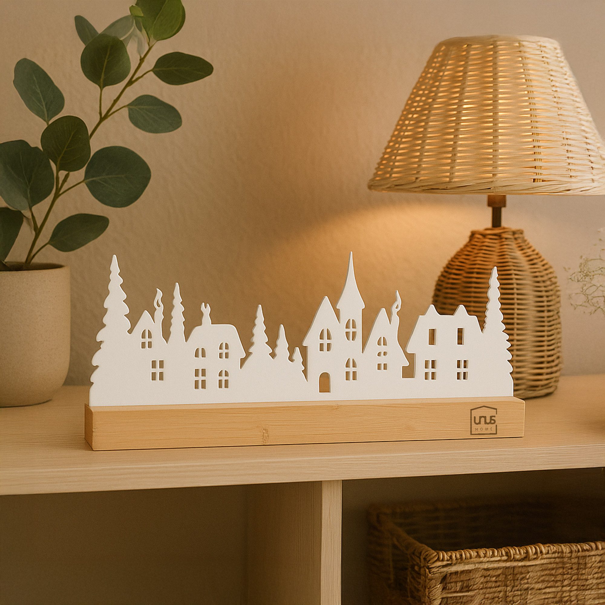 UNUS HOME Dekofigur Aufsteller Häuserlandschaft mit Bäumen in schwarz oder günstig online kaufen