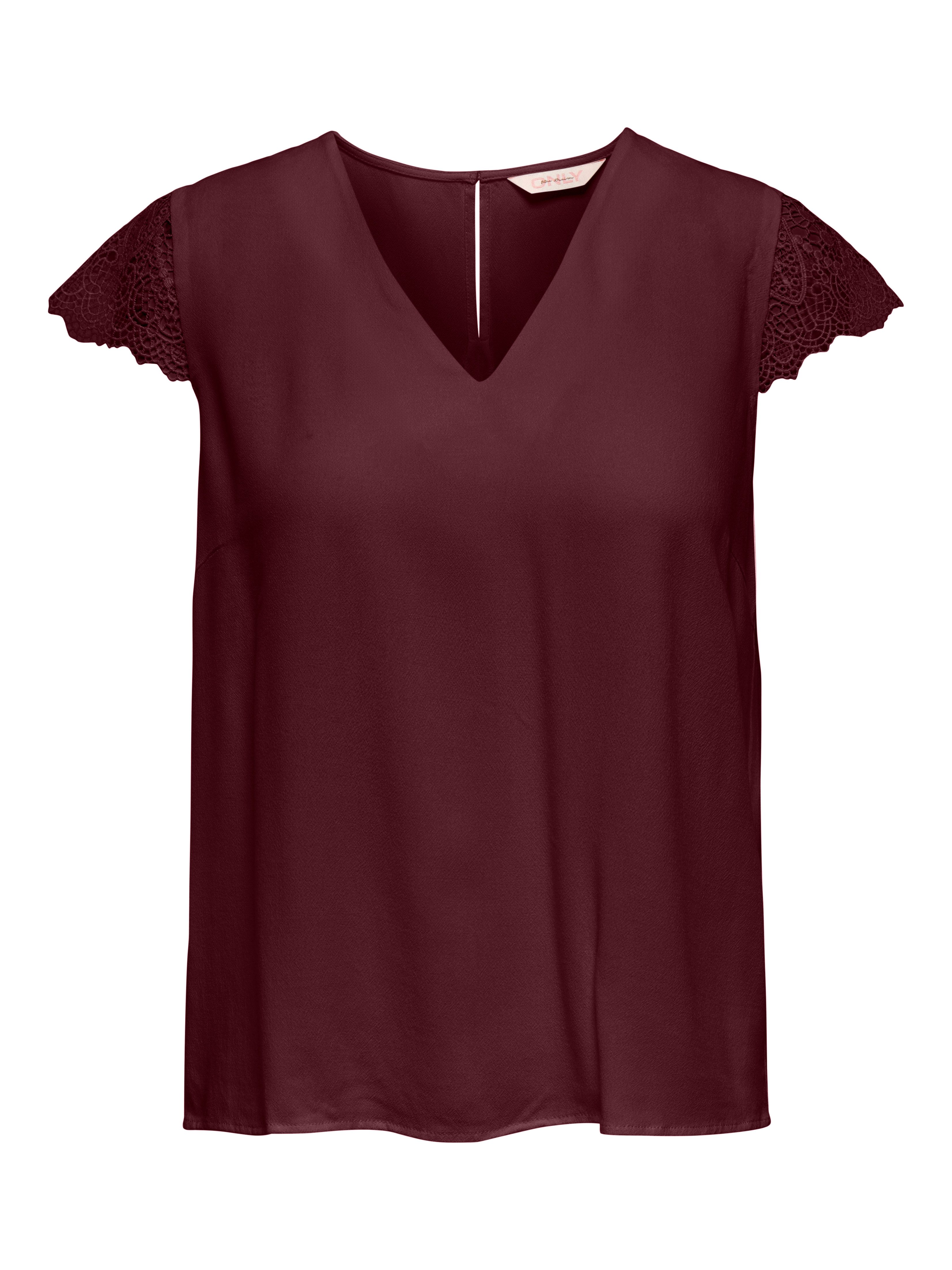 ONLY Kurzarmbluse ONLELVA-VIA S/S DETAIL TOP WVN CS FR Viskose, Spitze