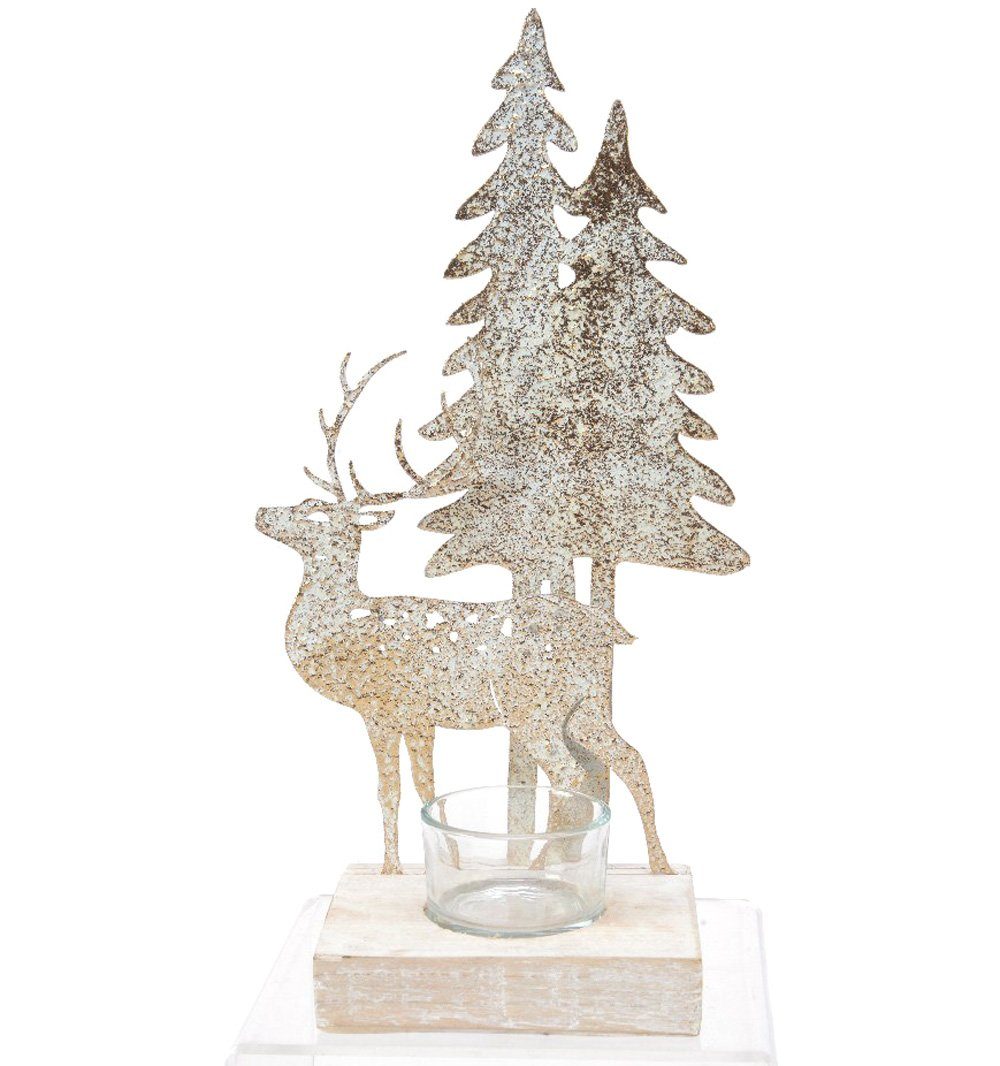 Decoris season decorations Windlicht, Windlicht Glas mit Hirsch und Tannenbaum 27 cm