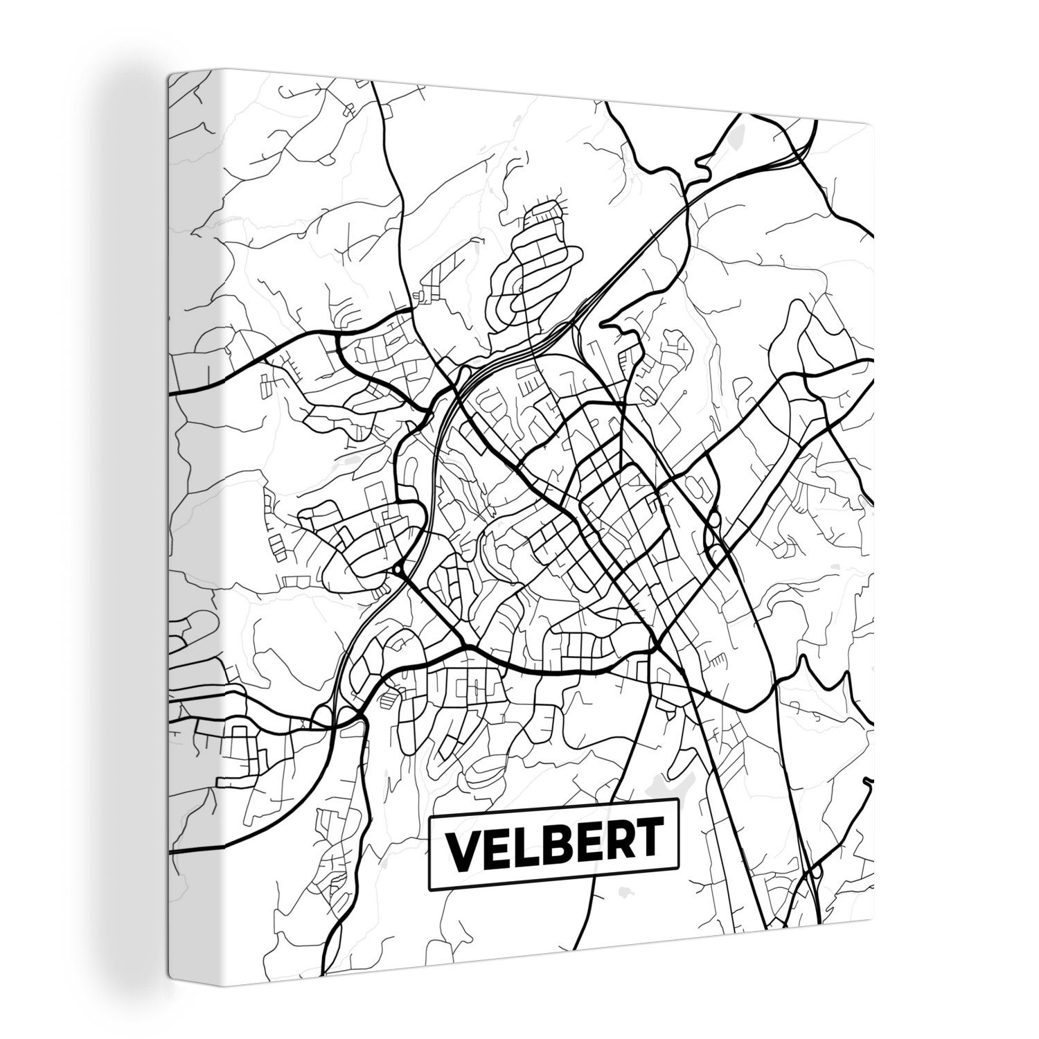OneMillionCanvasses® Leinwandbild Velbert - Karte - Stadtplan, (1 St), Leinwand Bilder für Wohnzimmer Schlafzimmer