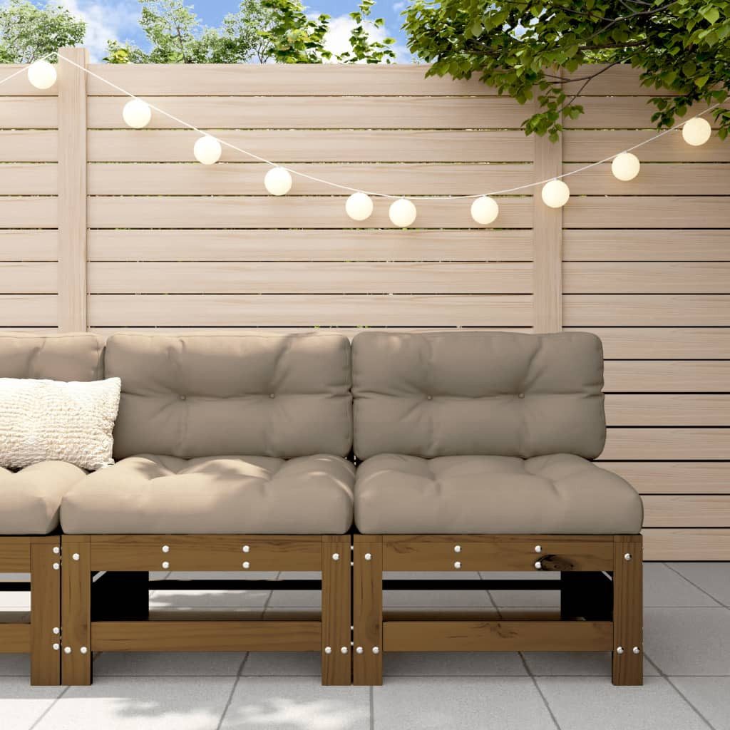 vidaXL Gartenlounge-Mittelteil, Mittelsofas mit Kissen 2 Stk. Honigbraun Massivholz Kiefer