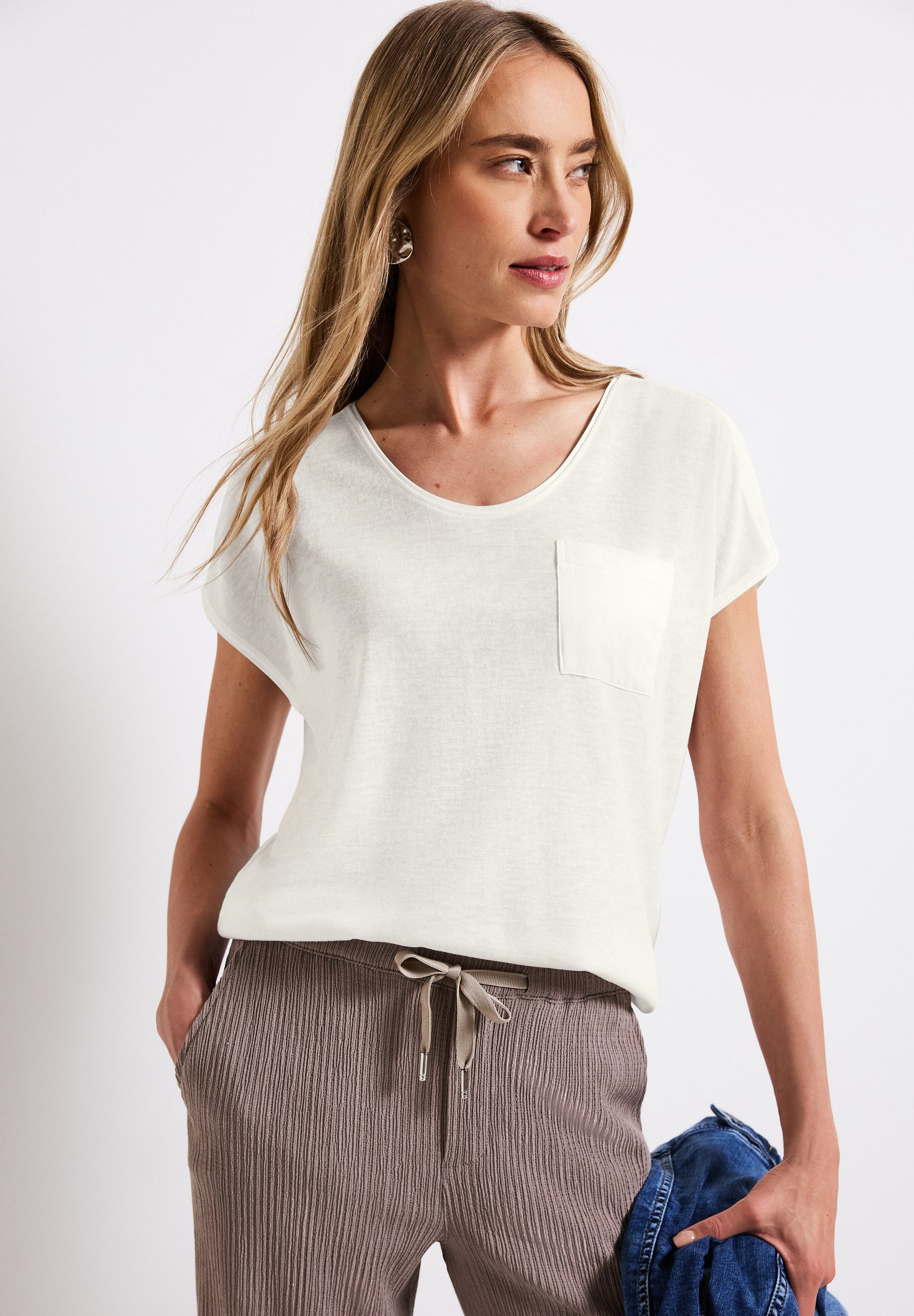 STREET ONE T-Shirt im Leinen-Look und mit Brusttasche+ö günstig online kaufen