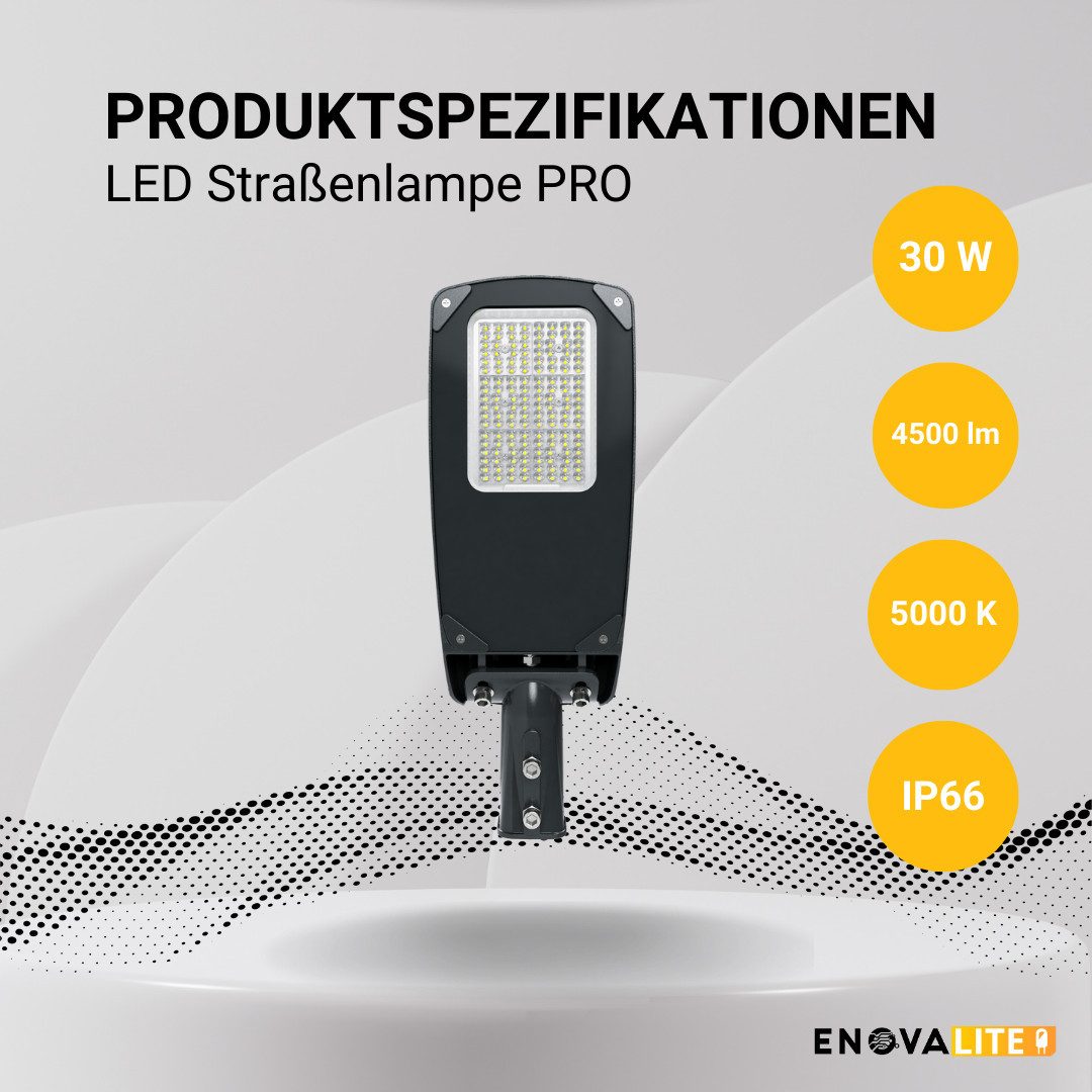 ENOVALITE LED Flutlichtstrahler ENOVALITE LED Straßenleuchte 30 W 5000 K Neutralweiß Schwarz, Neutralweiß