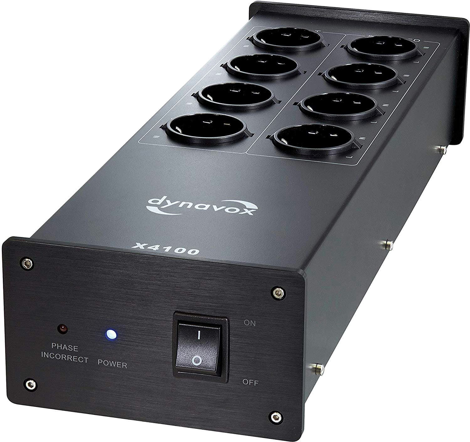 Dynavox HiFi-Steckdosenleiste X4100 Mehrfachsteckdose 8-fach (Phasen-LED zur Anzeige falscher Phasenlage in Zuleitung), 8 Steckplätze: 4 x gefiltert, 4 x ungefiltert