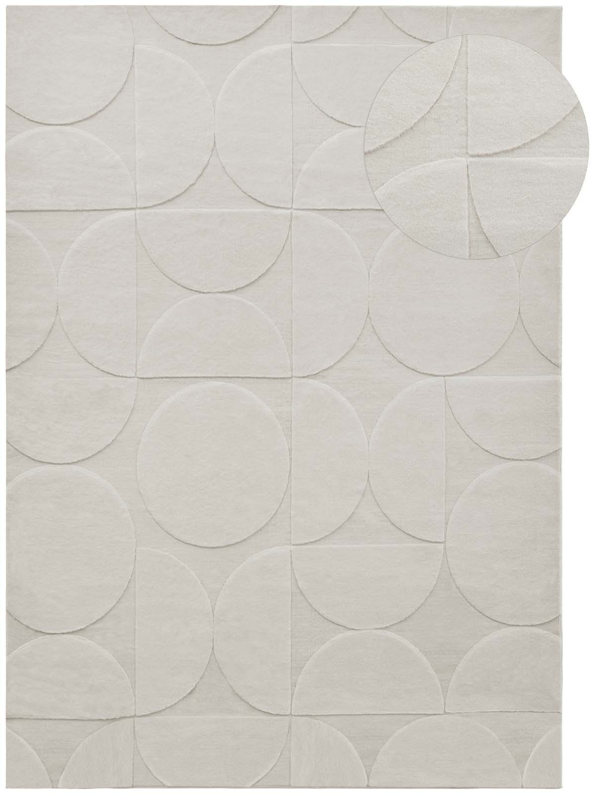 TaraCarpet Teppich Taipe-Rotatoria Hasenfell extra weich Hoch-Tief-Struktur, rechteckig, Höhe: 13 mm, Hasenfell Kreise creme Wohnzimmer Schlafzimmer Esszimmer 60X110