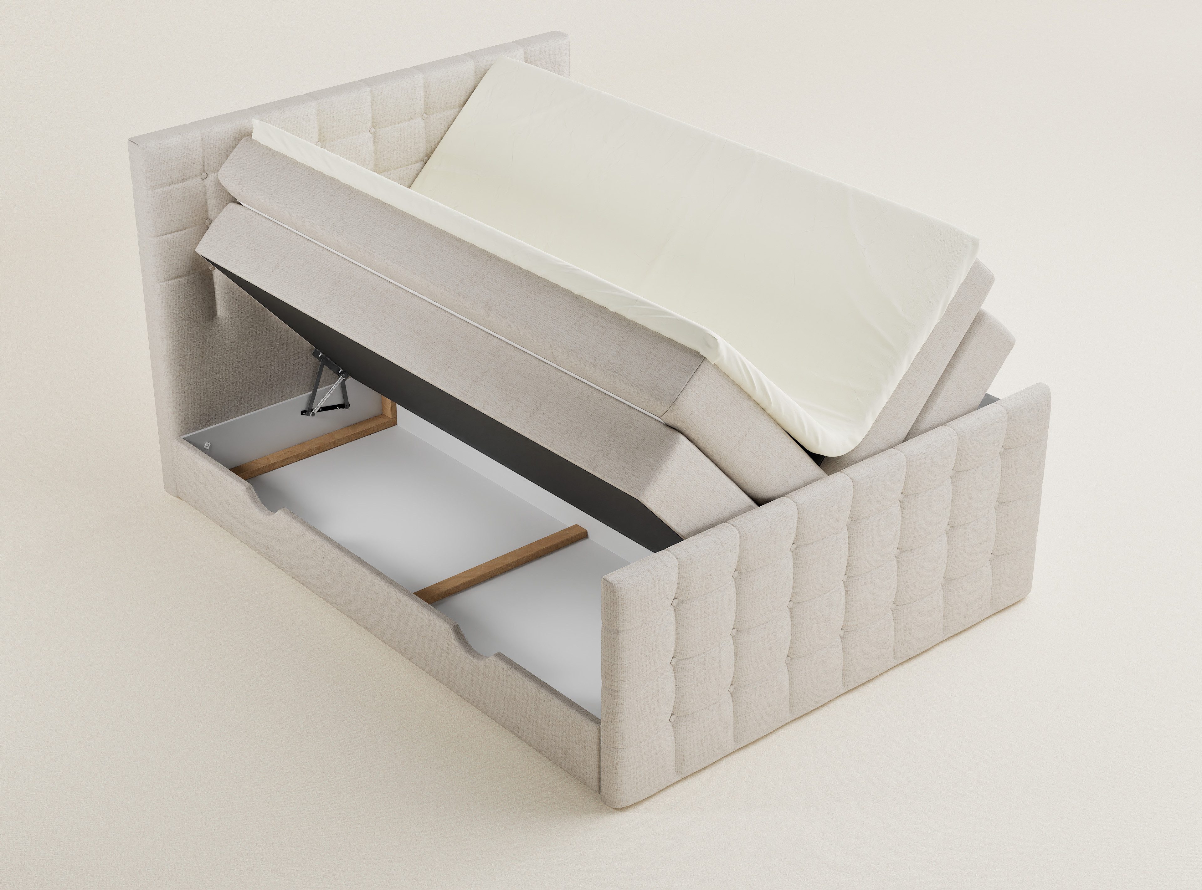 Maison de Rêve Boxspringbett Tasca (Komplettbett mit Matratzen, Kopfteil und Topper), Boxspringbett mit Stauraum, Webstoff