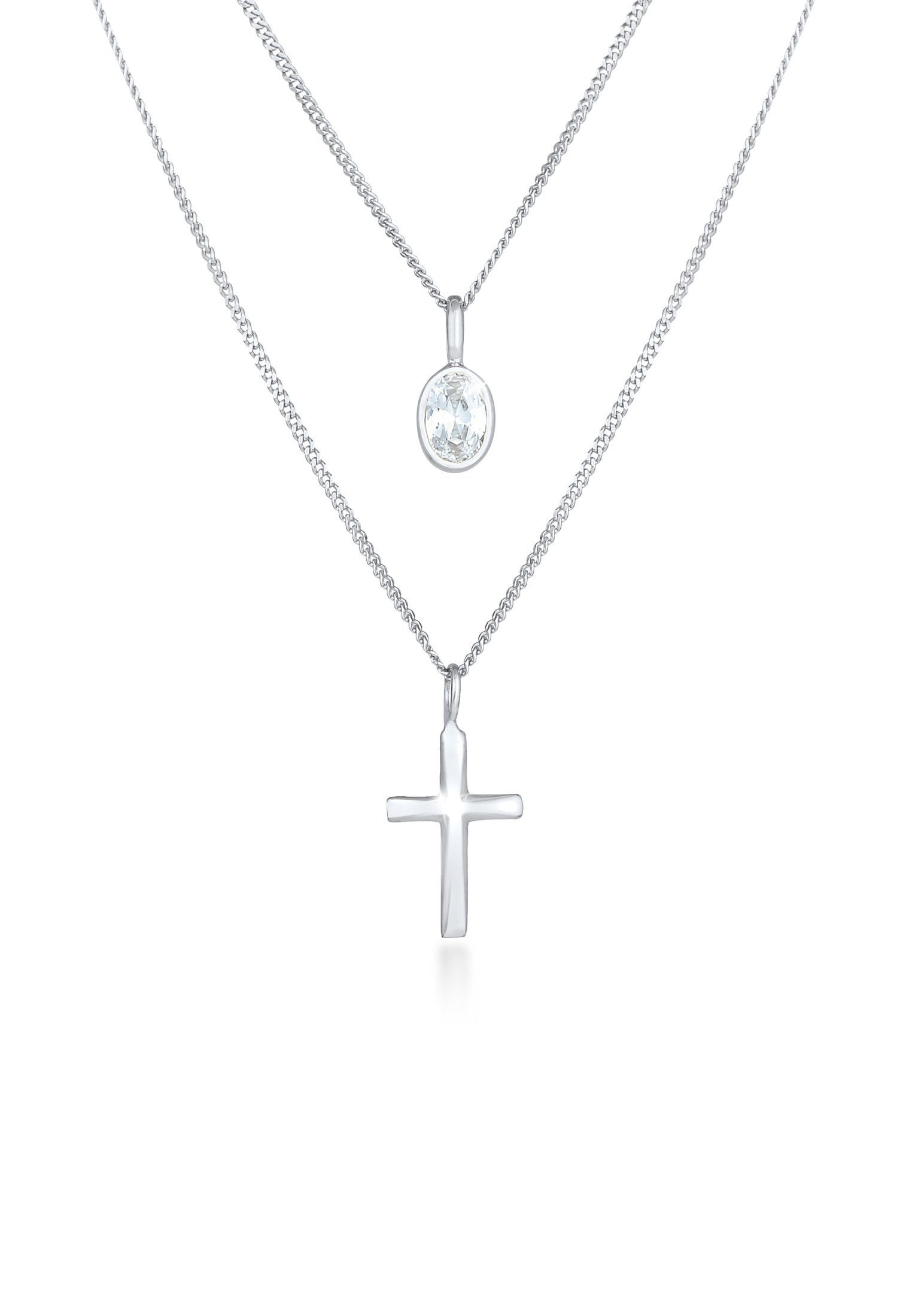 Elli Gliederkette Layer Zirkonia Kreuz Glaube 925 Silber