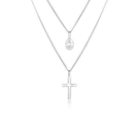 Elli Gliederkette Layer Zirkonia Kreuz Glaube 925 Silber