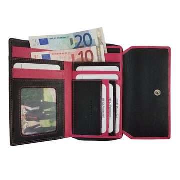 HGL Geldbörse Damen schwarz-pink Leder Reißverschluss Kartenfächer groß 19805