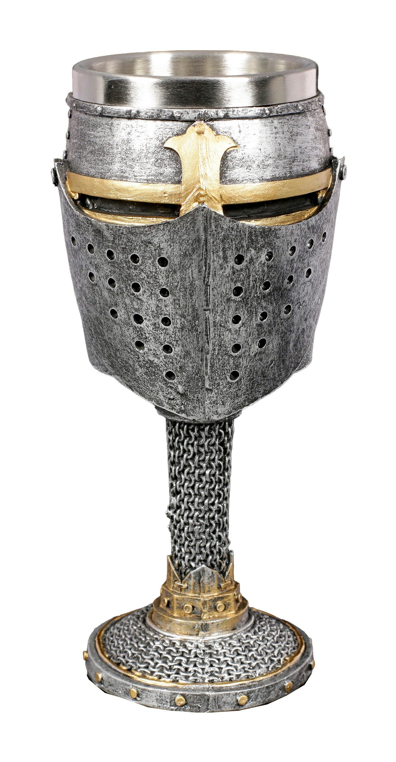 Figuren Shop GmbH Becher Mittelalter Kelch - Ritterhelm - Becher Ritter Deko, Kunststein (Polyresin), Edelstahl