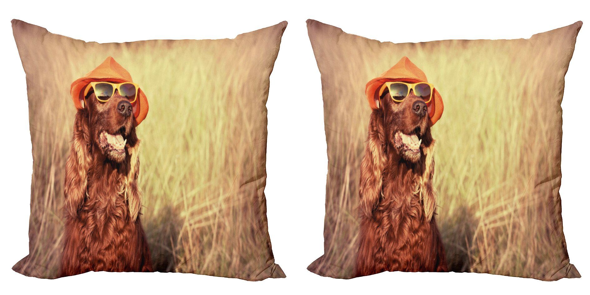 Kissenbezüge Modern Accent Doppelseitiger Digitaldruck, Abakuhaus (2 Stück), Tier Hundetragender Hut Brille