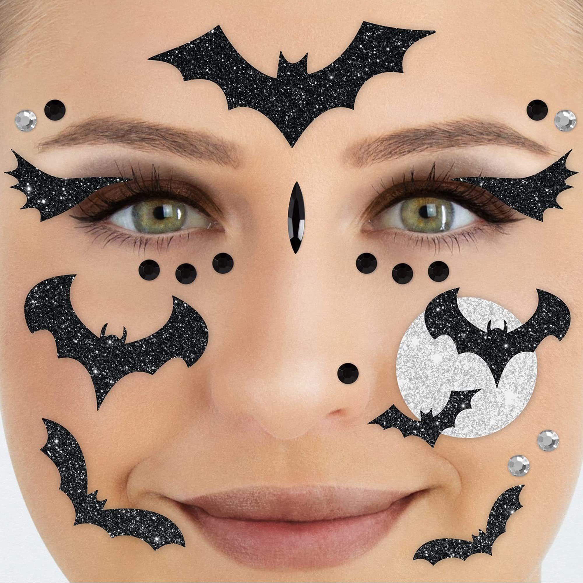 Party Factory Strass-Tattoo Glitter Face Tattoo - Fledermäuse, mit Glitzerelementen und Strass-Steinchen je nach Wahl