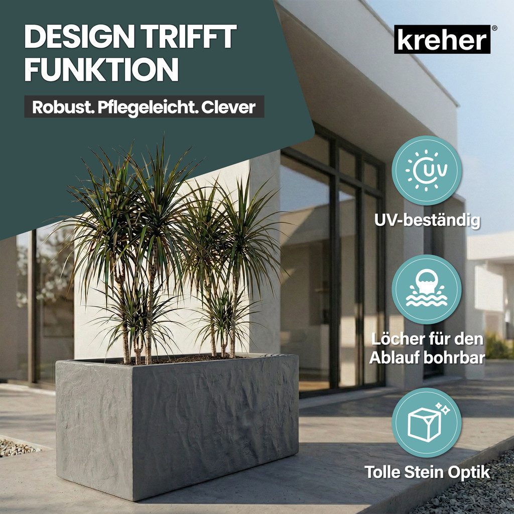 Kreher Blumenkasten 'Riven' aus Kunststoff - Stein Optik - 60x30x30 cm (Farbe wählbar) (1 St)