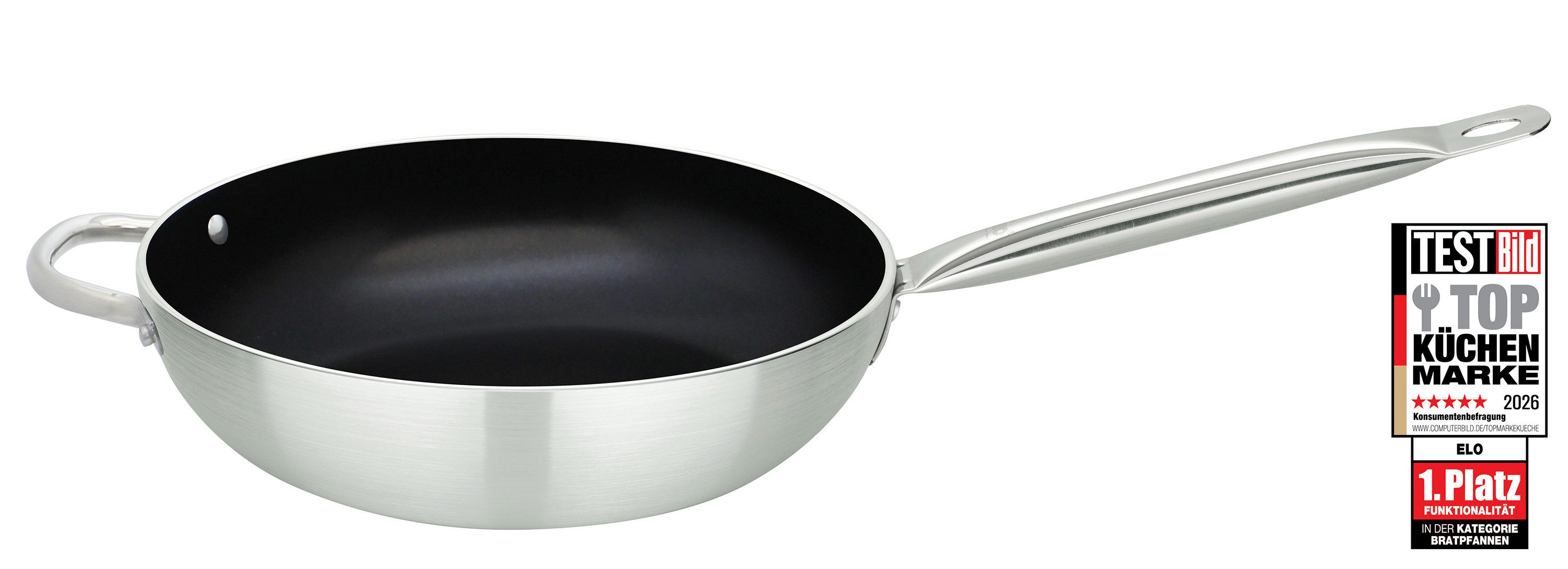 Elo Wok Wokpfanne 28cm Bistro Line, Aluminium (1-tlg), langer, handlicher Edelstahl Profi Griff, Ø 28 cm, Induktion