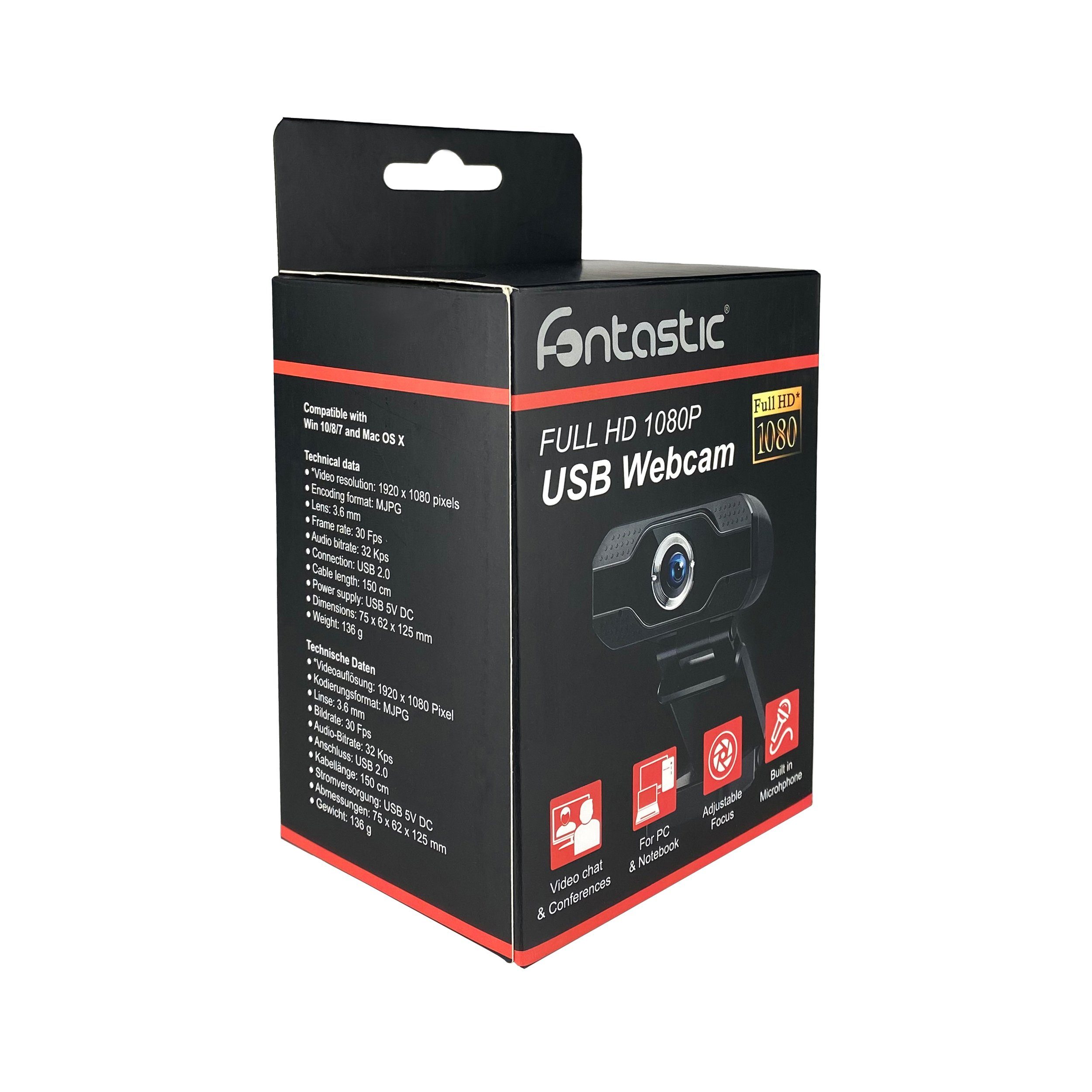 fontastic Webcam 1080P Full HD-Webcam