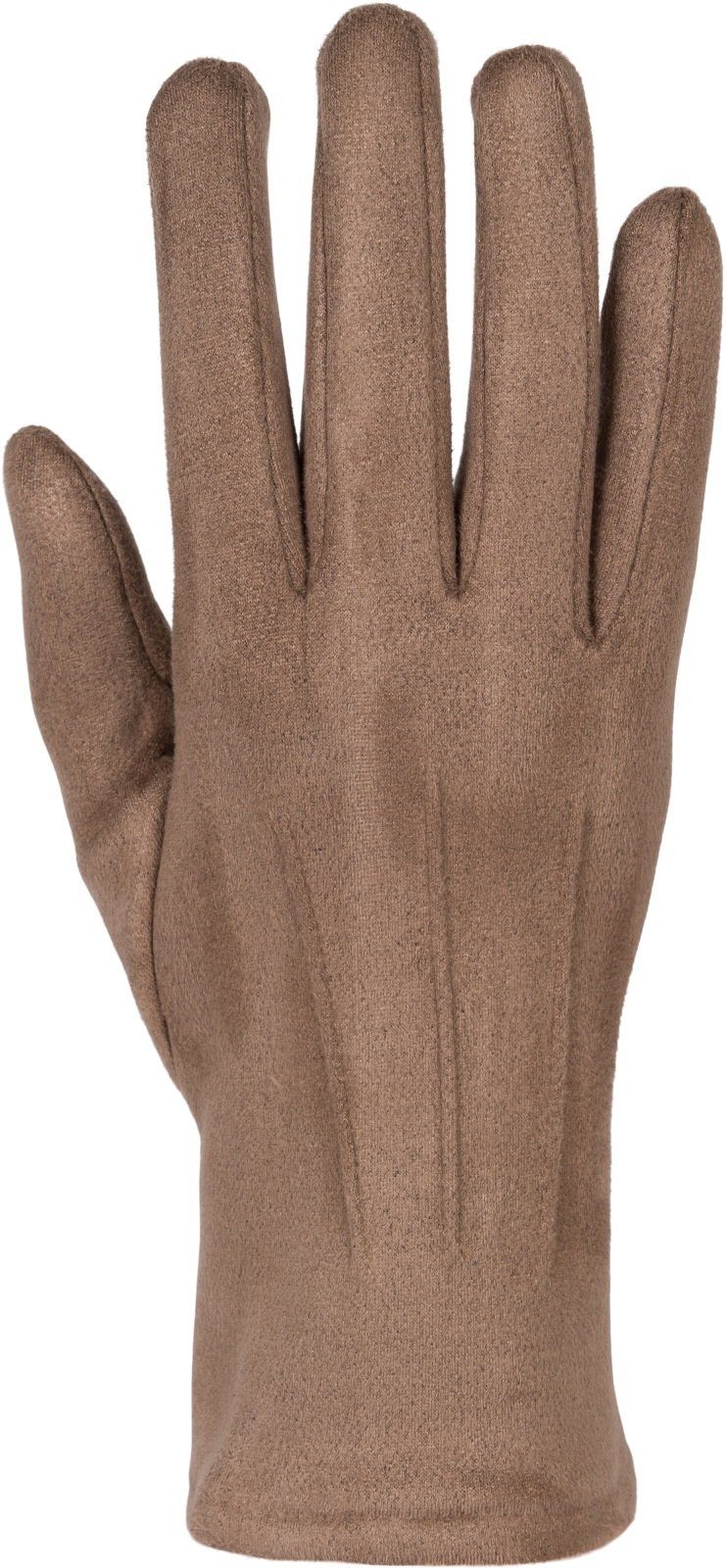 styleBREAKER Ziernähte Einfarbige Fleecehandschuhe Touchscreen Handschuhe Taupe