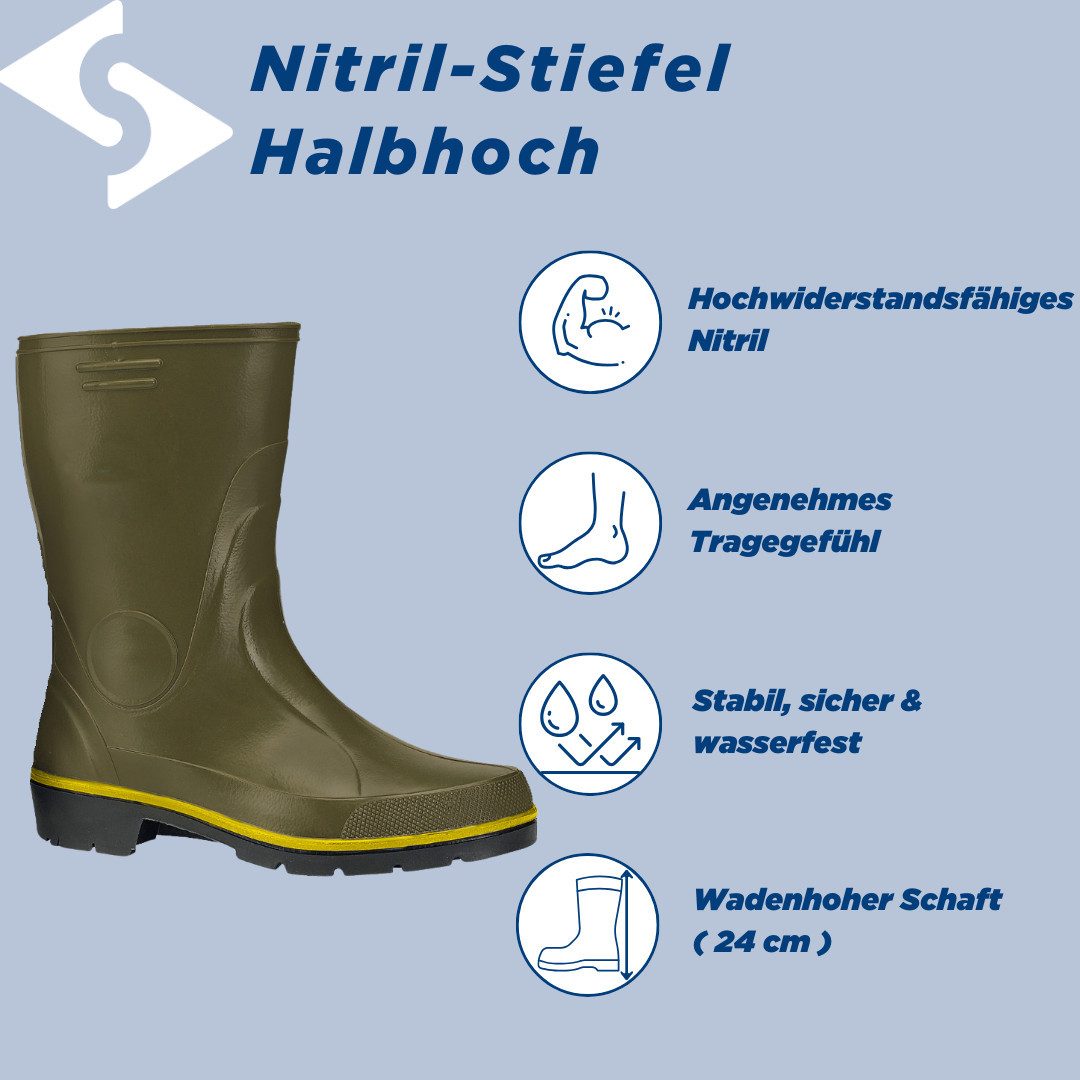 SCHEIBLER WORKWEAR Nitril Regenstiefel Halbhoch Gummistiefel Gummistiefel wasserdicht, winddicht