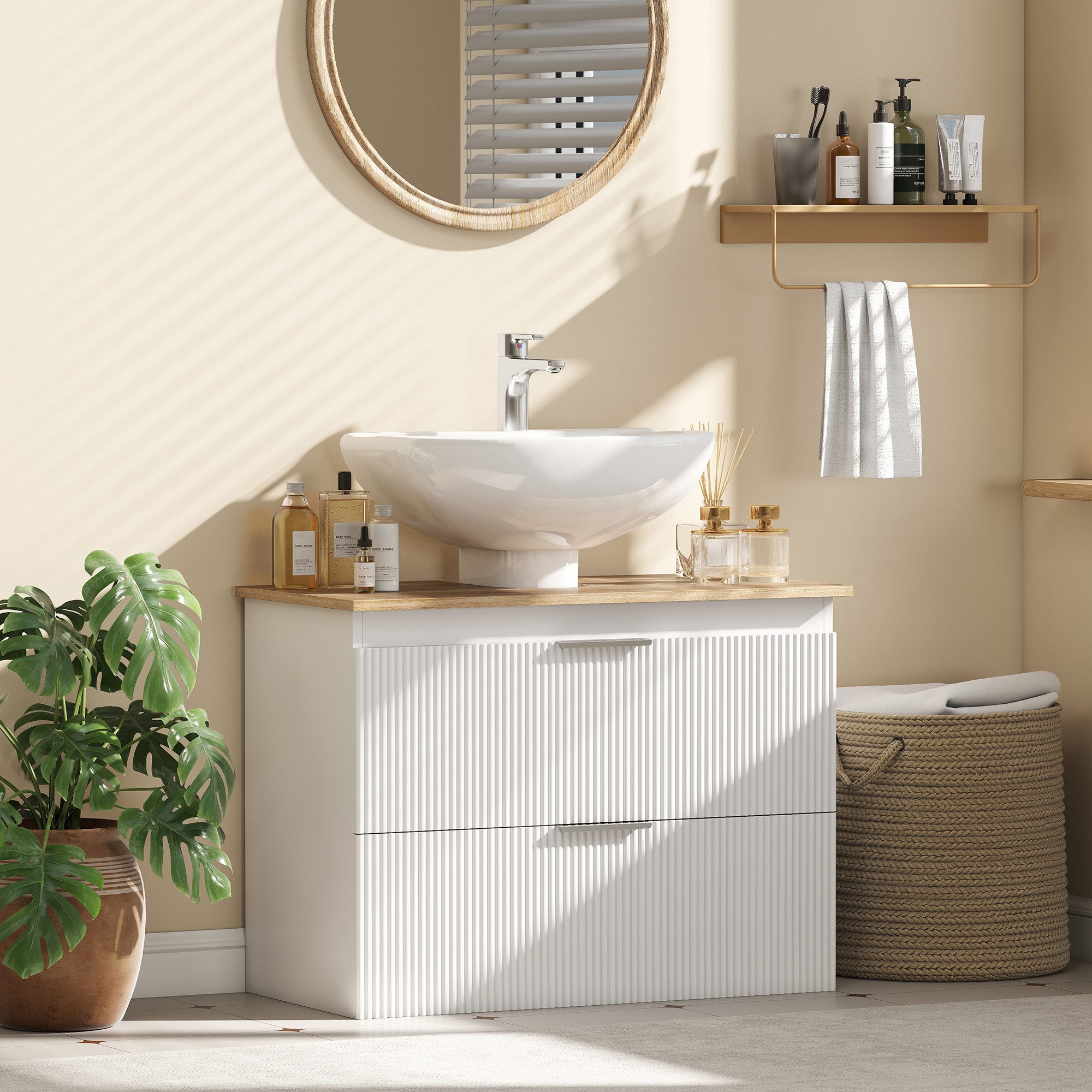 HOMCOM Waschbeckenunterschrank zwei große Schubladen (Badezimmer Unterschrank, 1-St., 1er Set) 80 cm breit