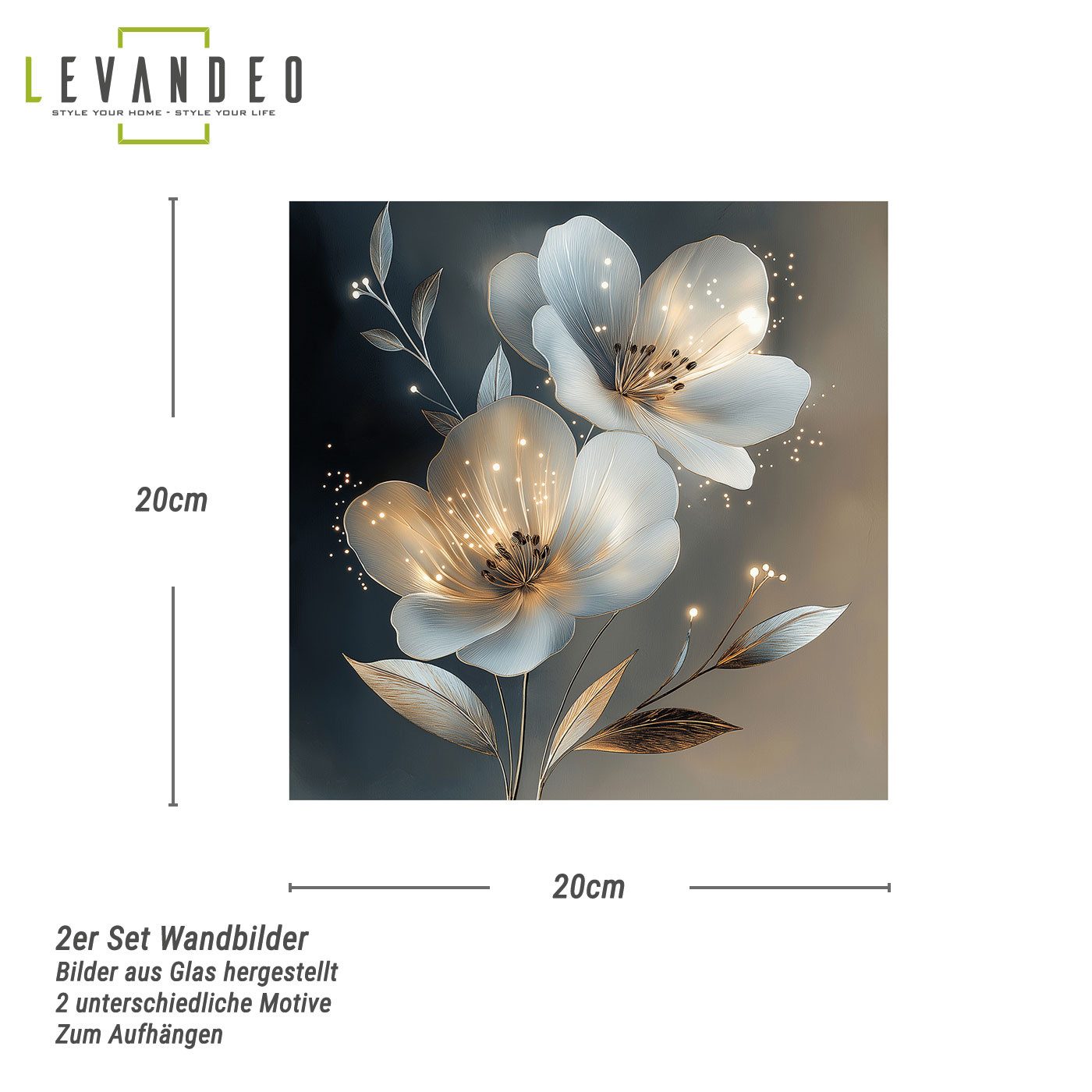 Levandeo® Glasbild, 2er Set Wandbild 20x20cm Abstract Floral Art Blumen Gla günstig online kaufen