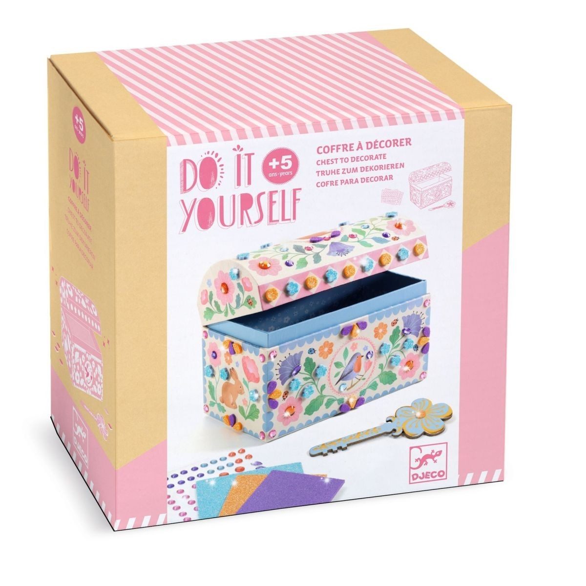 DJECO Kreativset DIY Schatztruhe Bastelset mit Geheimfach & Stickern ab 5 Jahren