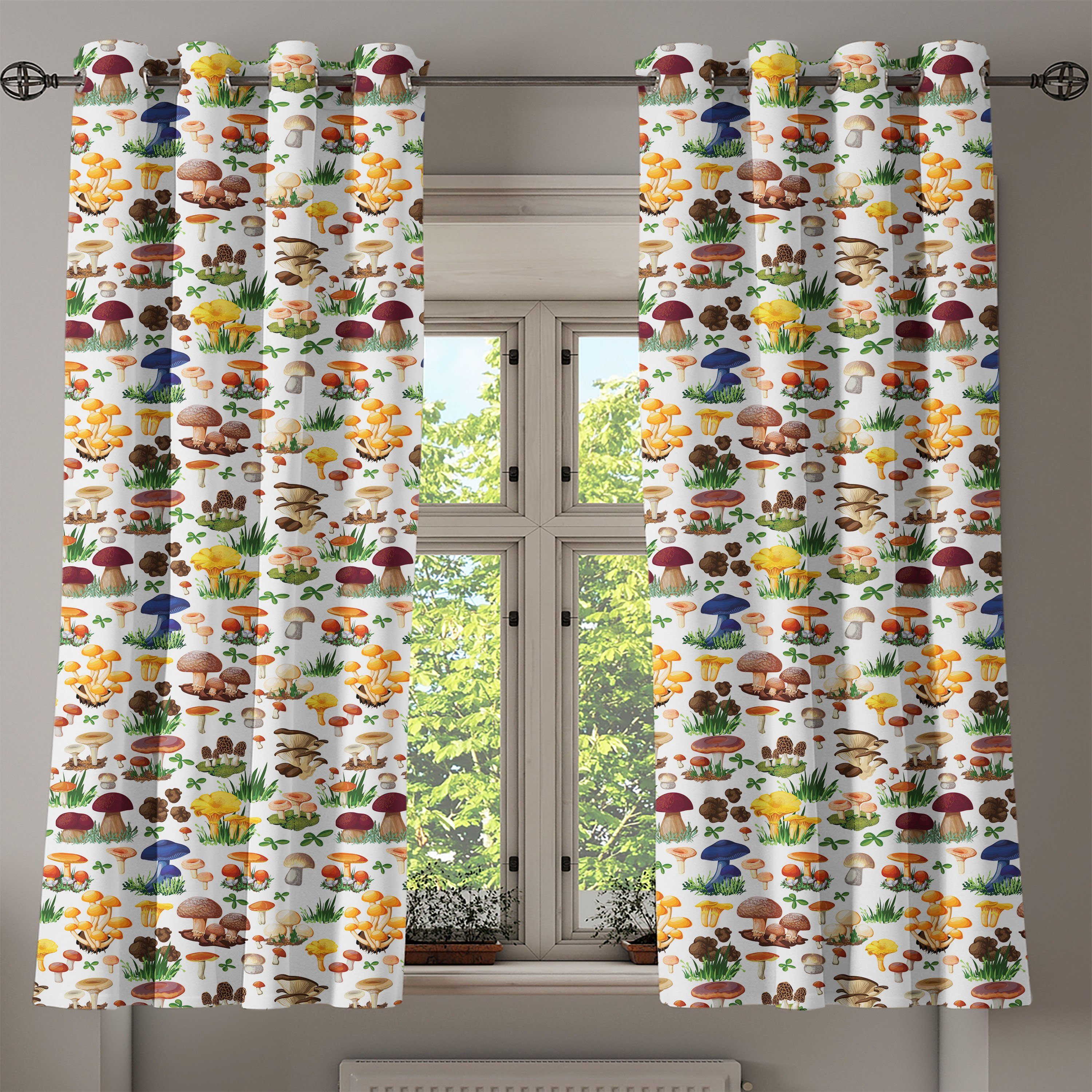 Gardine Dekorative 2-Panel-Fenstervorhänge für Schlafzimmer Wild Pilze Bio Natur Abakuhaus, Wohnzimmer
