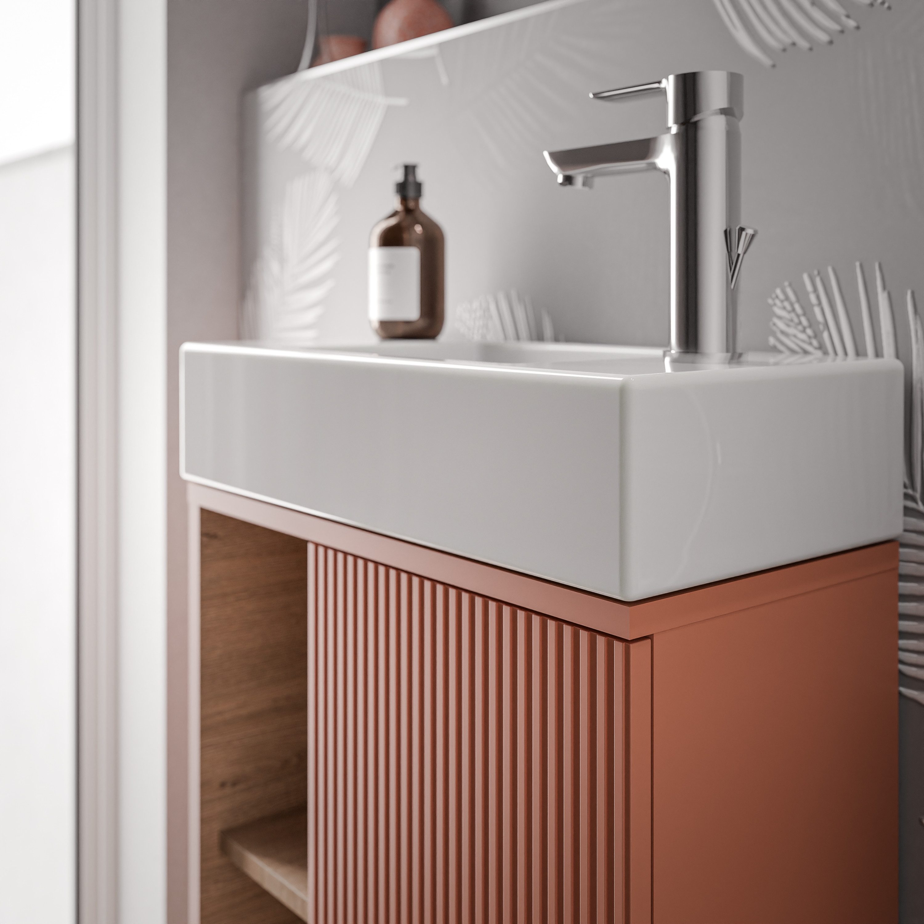 Bernstein Badmöbel-Set BELDIVO, (mit Waschbecken DURAVIT, Waschtischunterschrank 50 cm mit Waschbecken), Türanschlag rechts - Farbe wählbar - matt