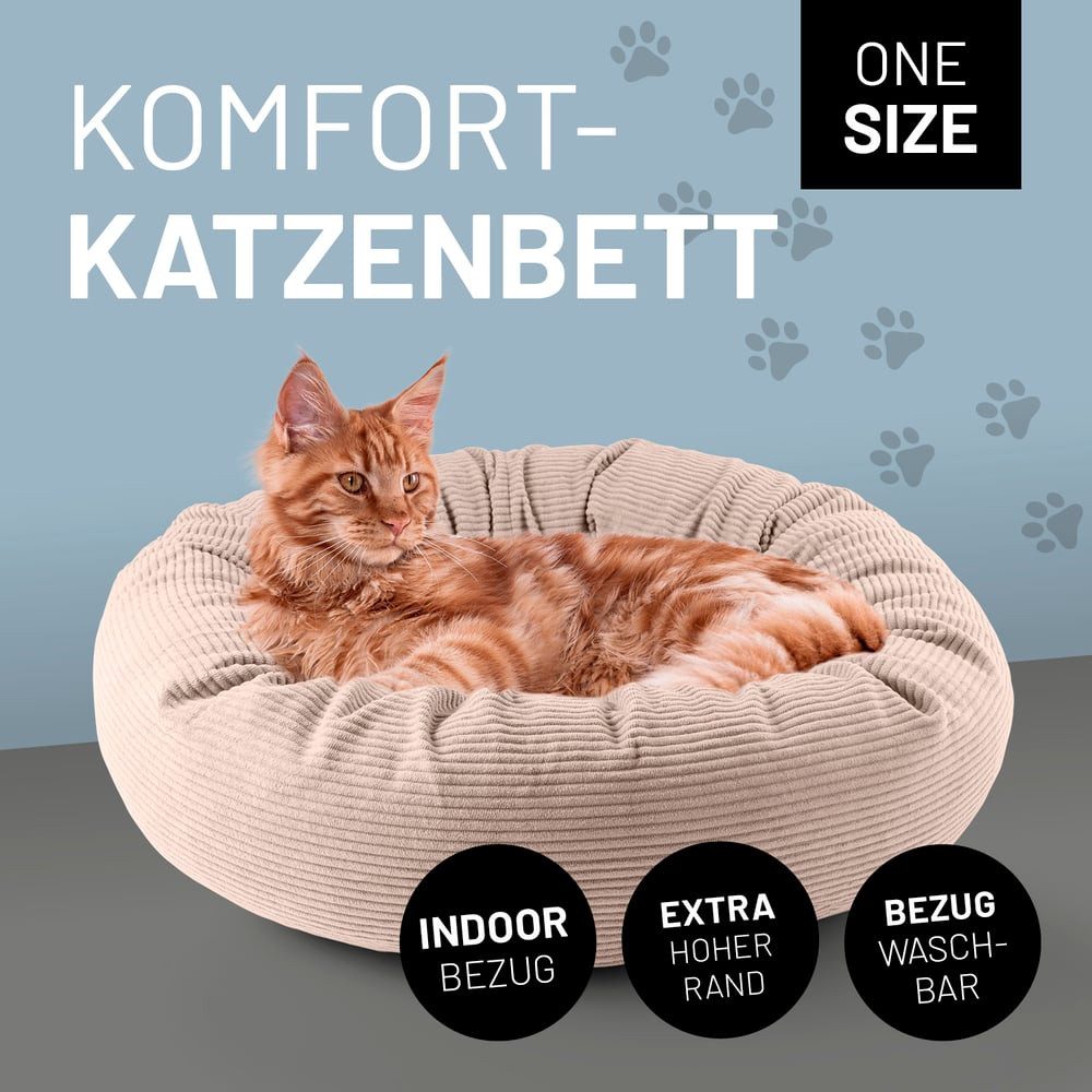 Lumaland Tierbett Katzenbett Cord 60x20cm rose vakuumiert, Tierbett Indooor Katzensofa Rückzugsort Katzen gemütlich