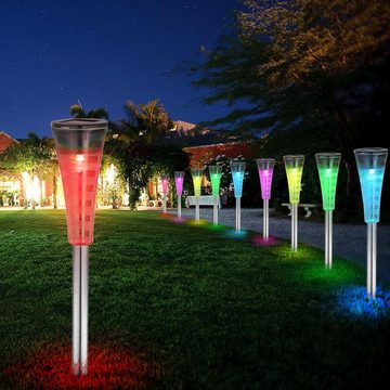 etc-shop LED Gartenleuchte, LED-Leuchtmittel fest verbaut, Farbwechsel, 5er Set RGB LED Solar Steck Leuchten Garten Edelstahl Außen Lampen