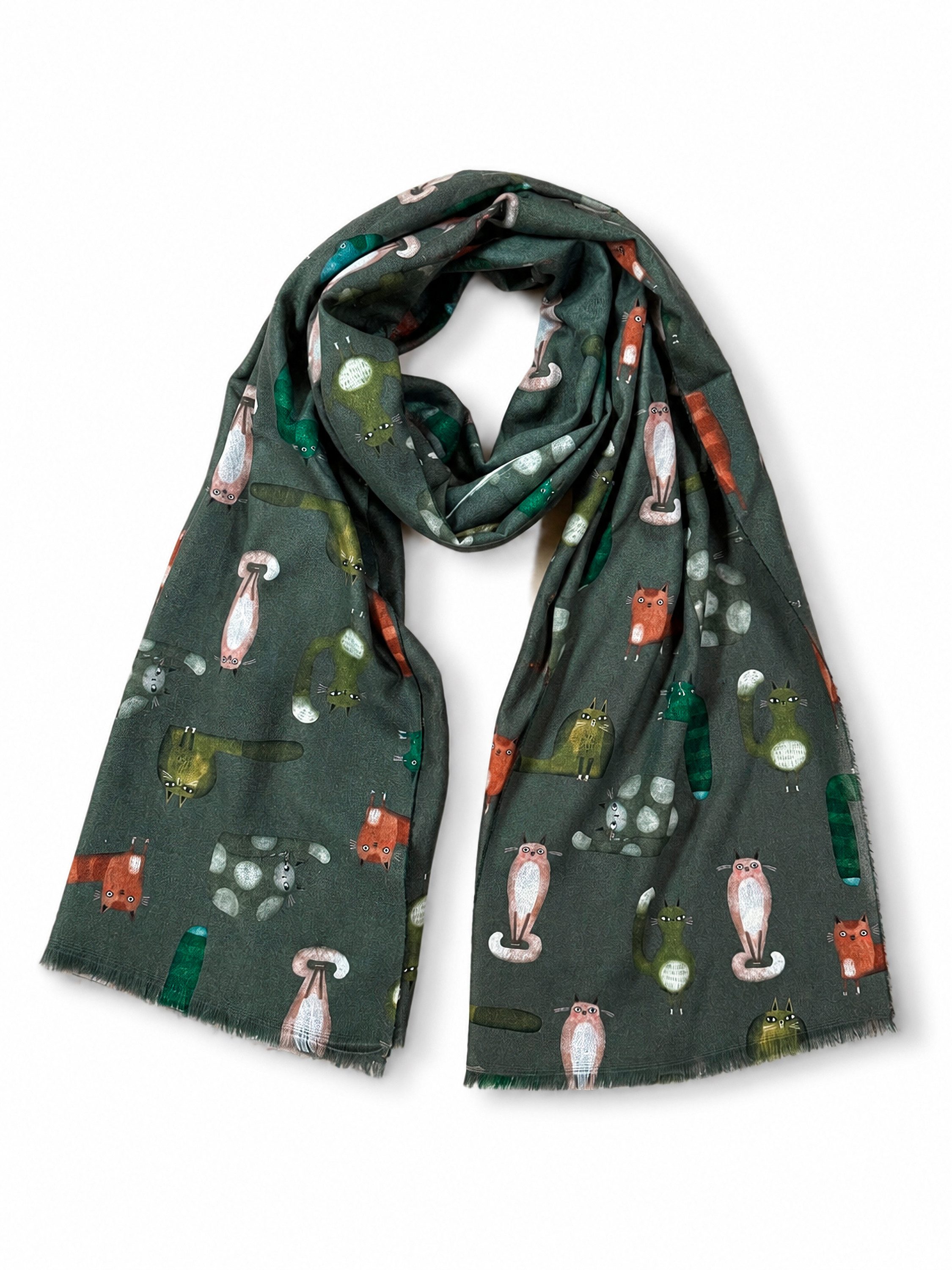 COLLEZIONE ALESSANDRO Modeschal Minka, (1-St), warmer Winterschal mit Katzen-Print