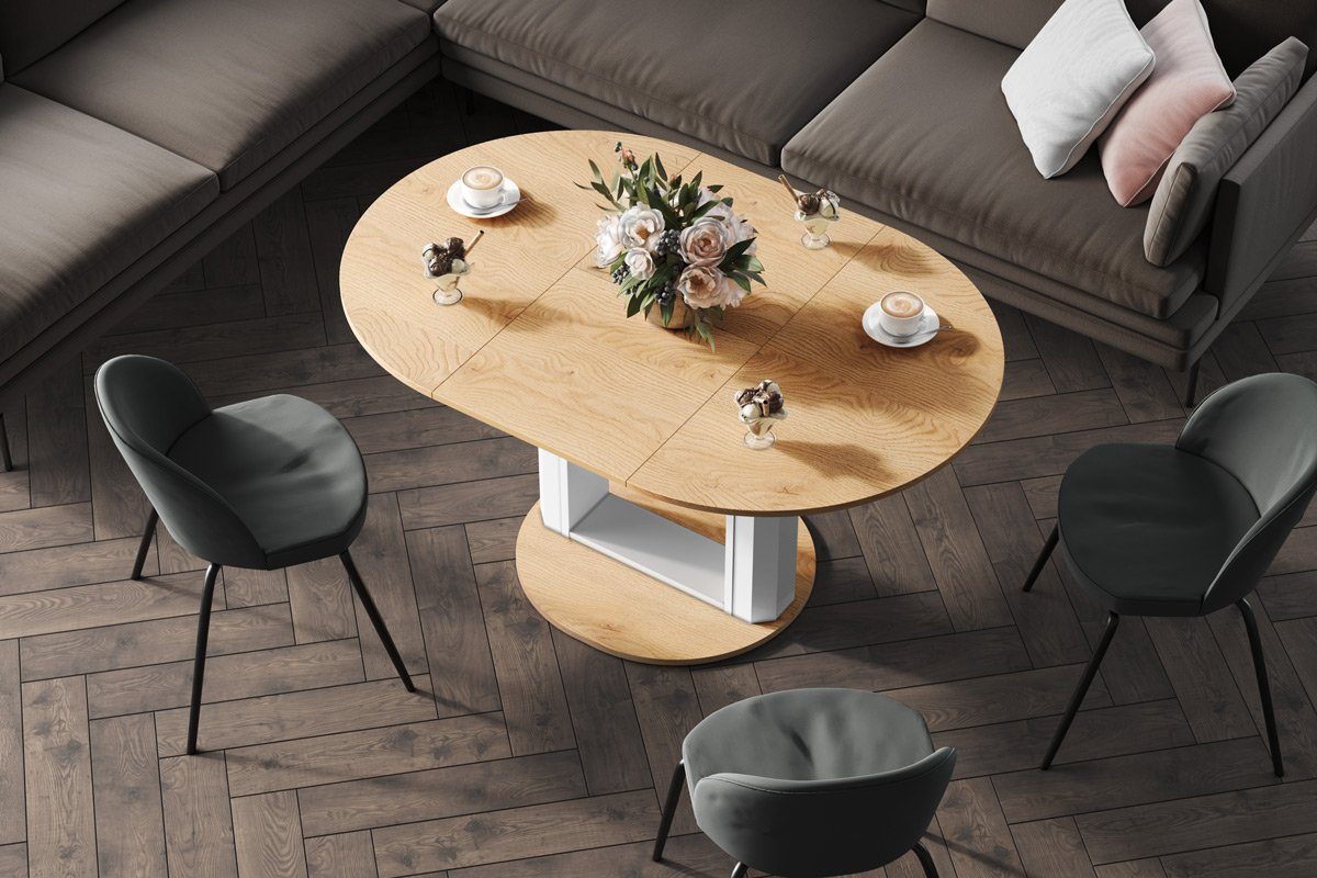 designimpex Couchtisch Design Couchtisch Hochglanz Tisch Weiß ausziehbar HEM-111 Natur höhenverstellbar Eiche Hochglanz 