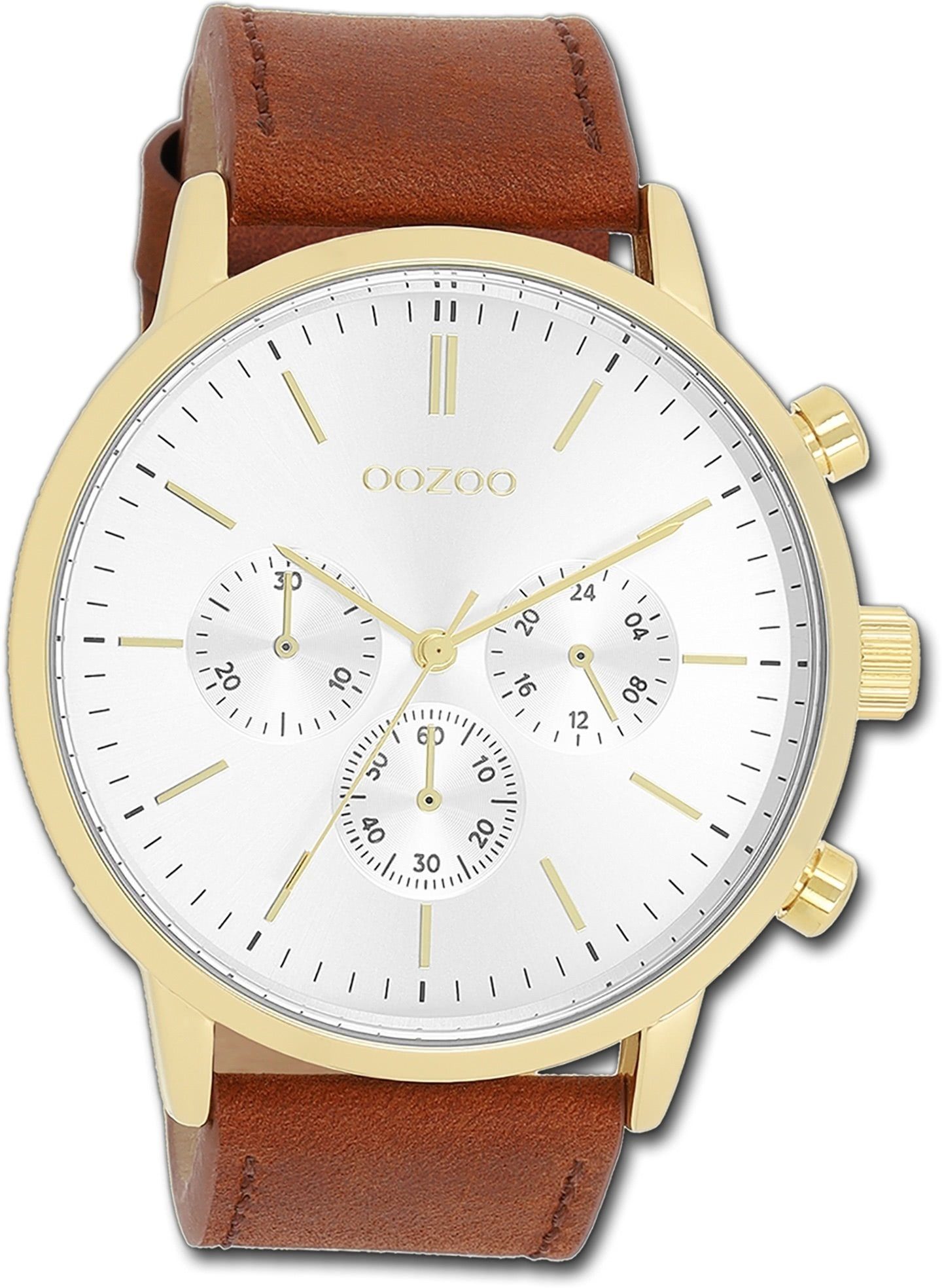 Oozoo Armbanduhr extra Timepieces, Lederarmband groß Herrenuhr 50mm) (ca. rundes Herren Quarzuhr braun, Gehäuse, OOZOO