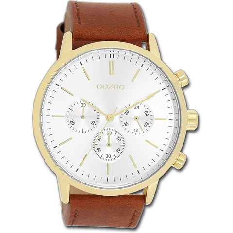 OOZOO Quarzuhr Oozoo Herren Armbanduhr Timepieces, (Analoguhr), Herrenuhr Lederarmband braun, rundes Gehäuse, extra groß (ca. 50mm)