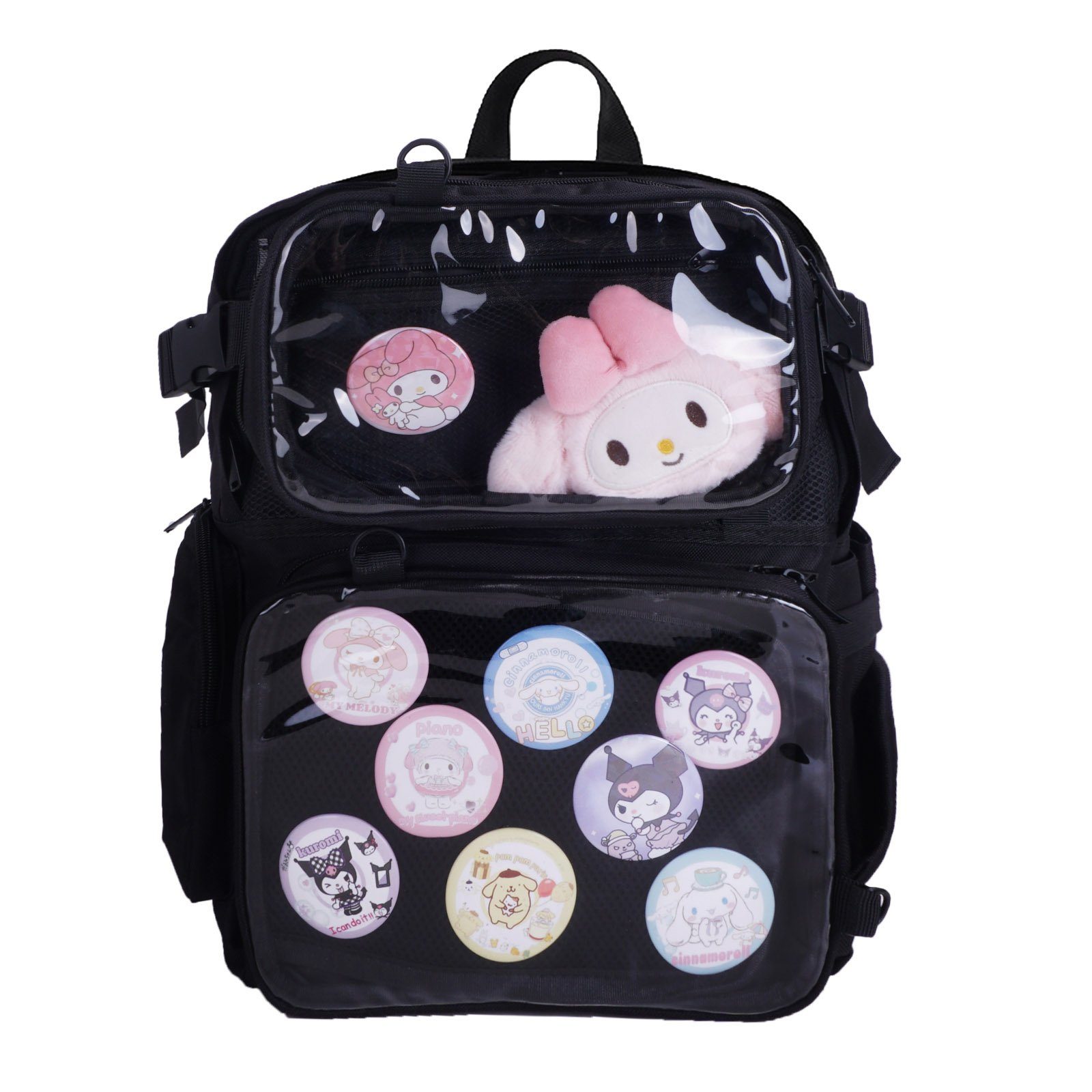 GalaxyCat Daypack Ita bag Rucksack mit Sichtfenster und abnehmbarer Bauchtasche, 39x35c, Itabag Tasche Schwarz