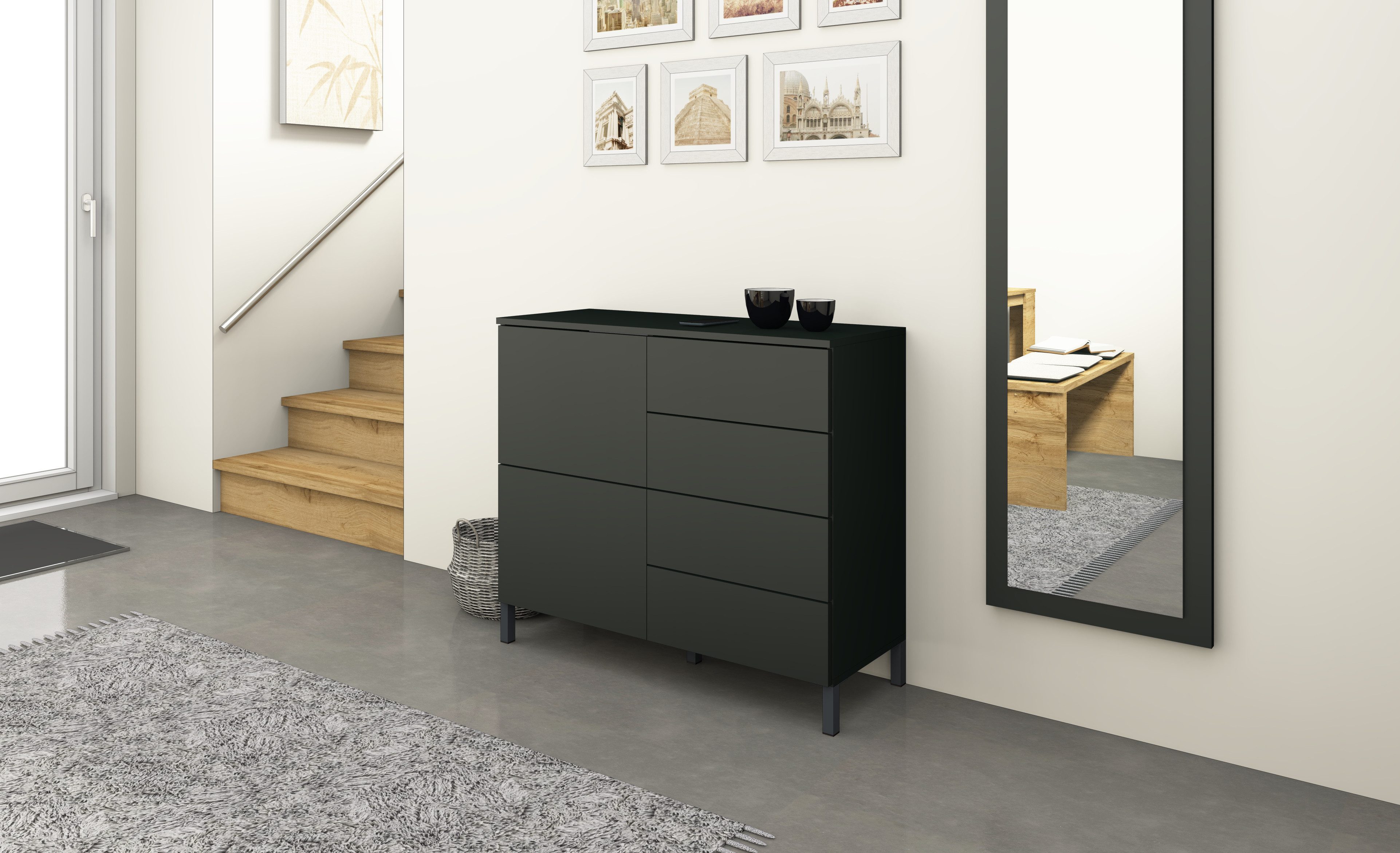 borchardt Möbel Kommode Haama, modern, grifflos, Metallfüße, praktisch, 2 Türen, Push-To-Open, verstellbare Einlegeböden, viel Stauraum, Breite 93cm