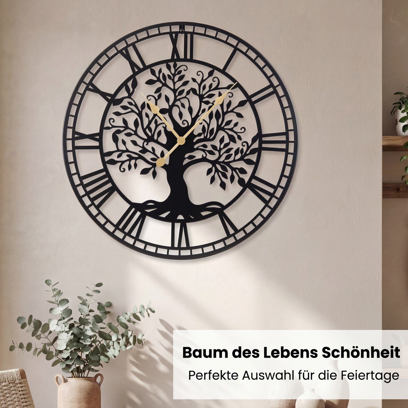 COSTWAY Wanduhr (Dekorative Uhr mit römische Ziffern, ohne Tickgeräusche)