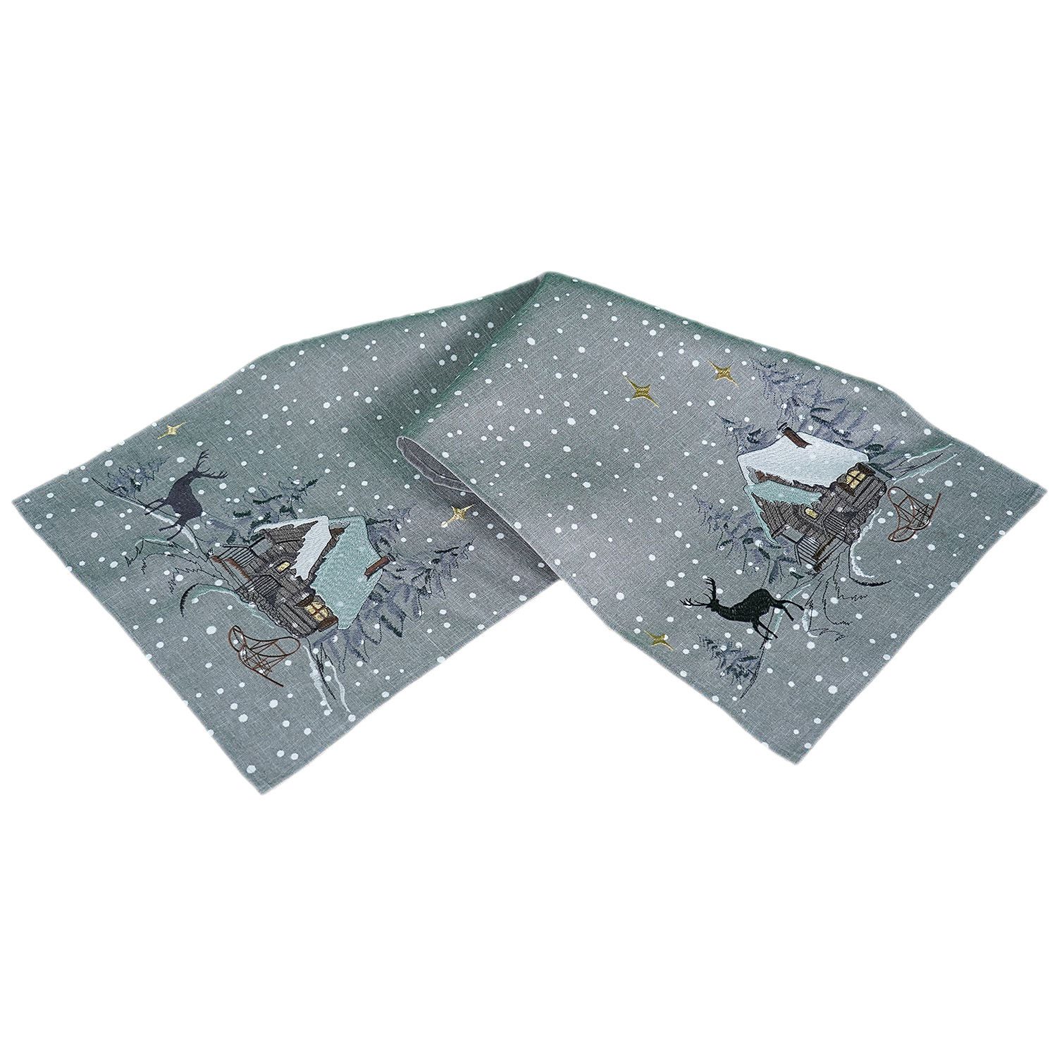 texpot Tischdecke Tischläufer Stickerei Winterwald Weihnachtsdekoration Win günstig online kaufen